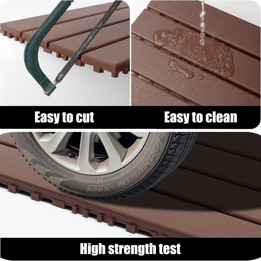 22-Piece Brown Interlocking Deck Tiles 24x12 Inch Polypropylene