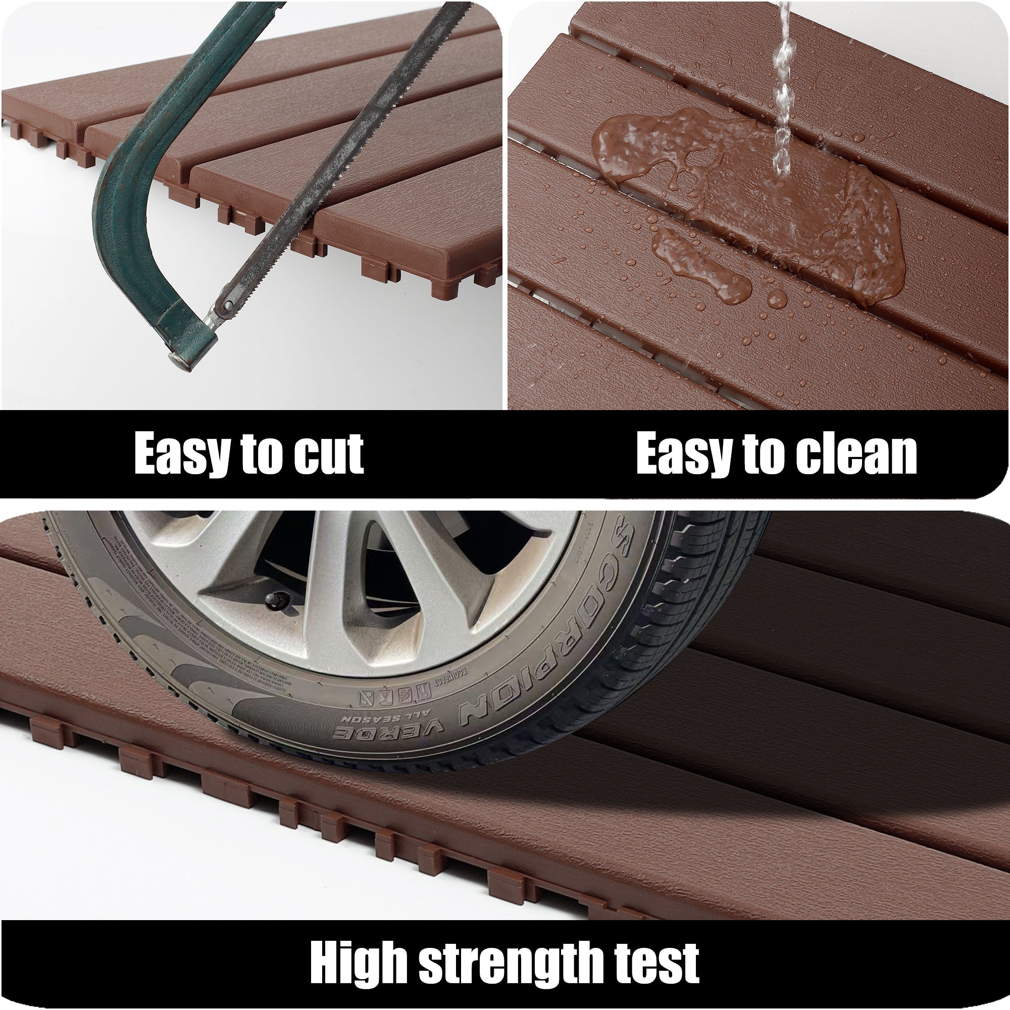 22-Piece Brown Interlocking Deck Tiles 24x12 Inch Polypropylene