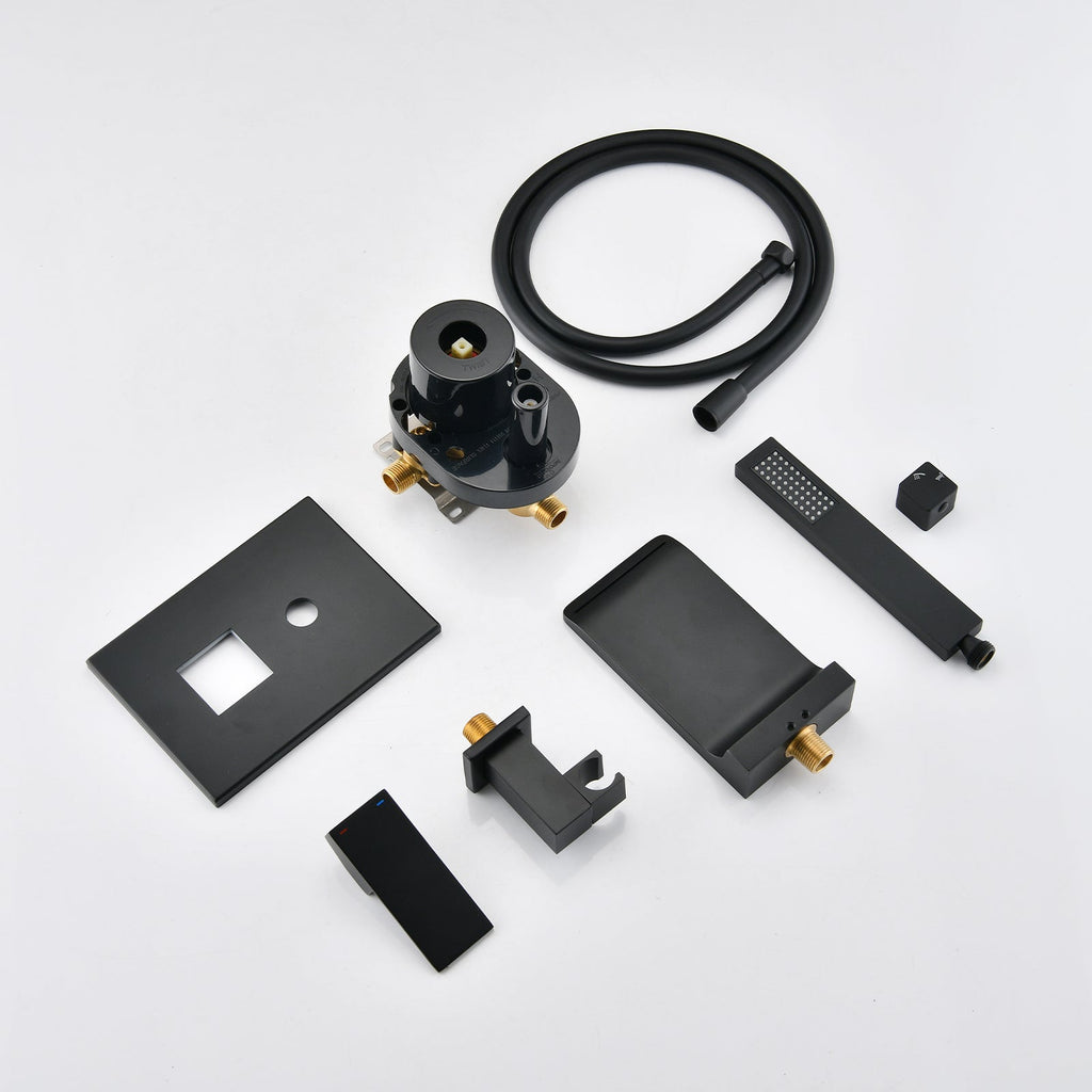 Modern Style Matte Black Wall Mount Tub Filler Bathtub Faucet Shower Set