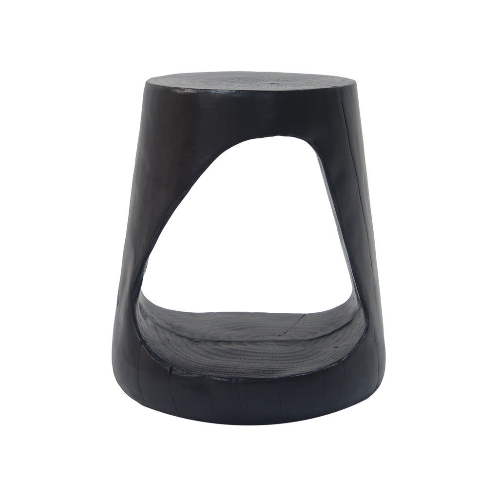 MGO Hollow Side Table, Wood-like Texture, Black, Durable Weather Resistant