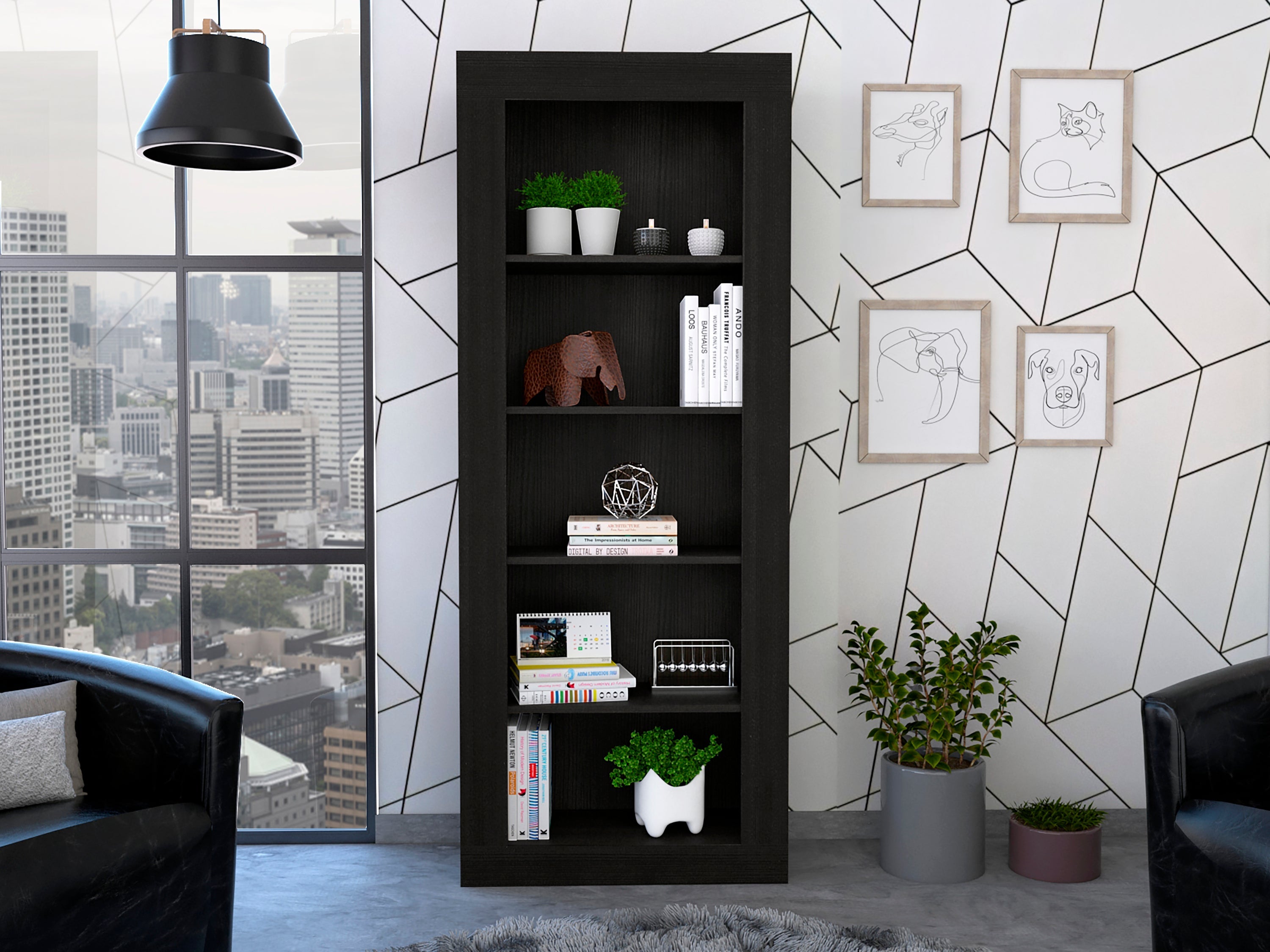 Andina Vertical Bookcase Five Shelves Black