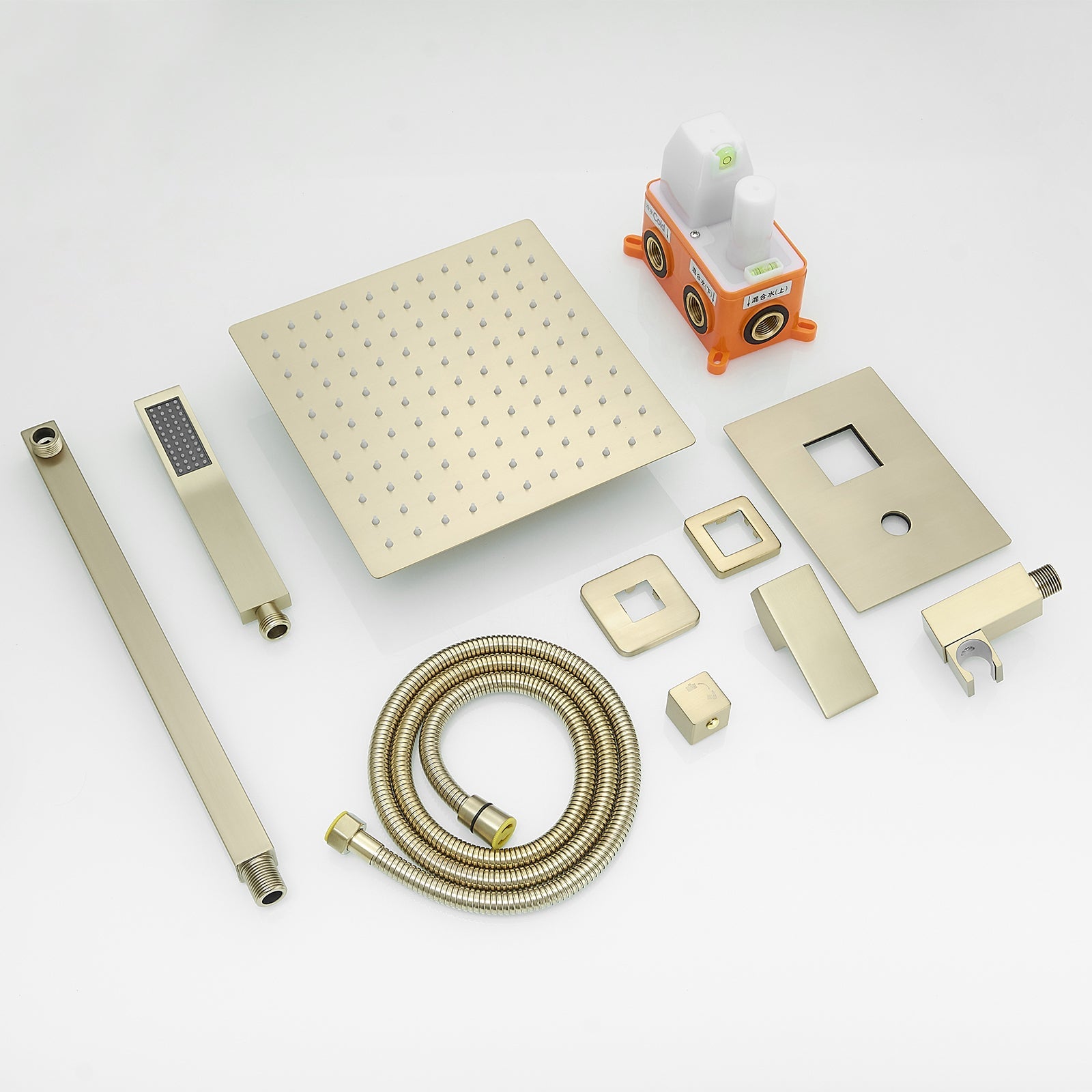 Brushed Gold 10" Rainfall Shower System Wall Mounted Mixer