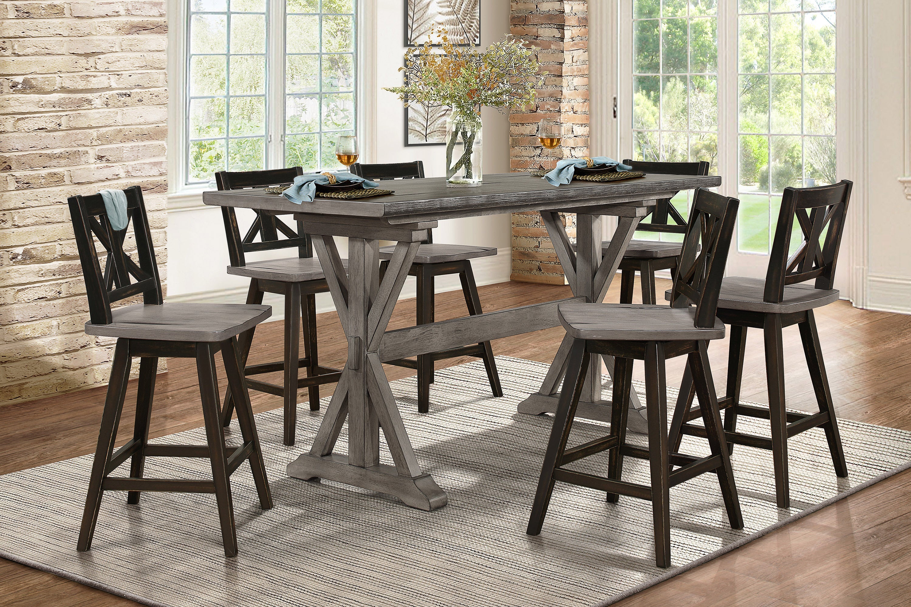 Distressed Gray Counter Height Dining Table Rubberwood