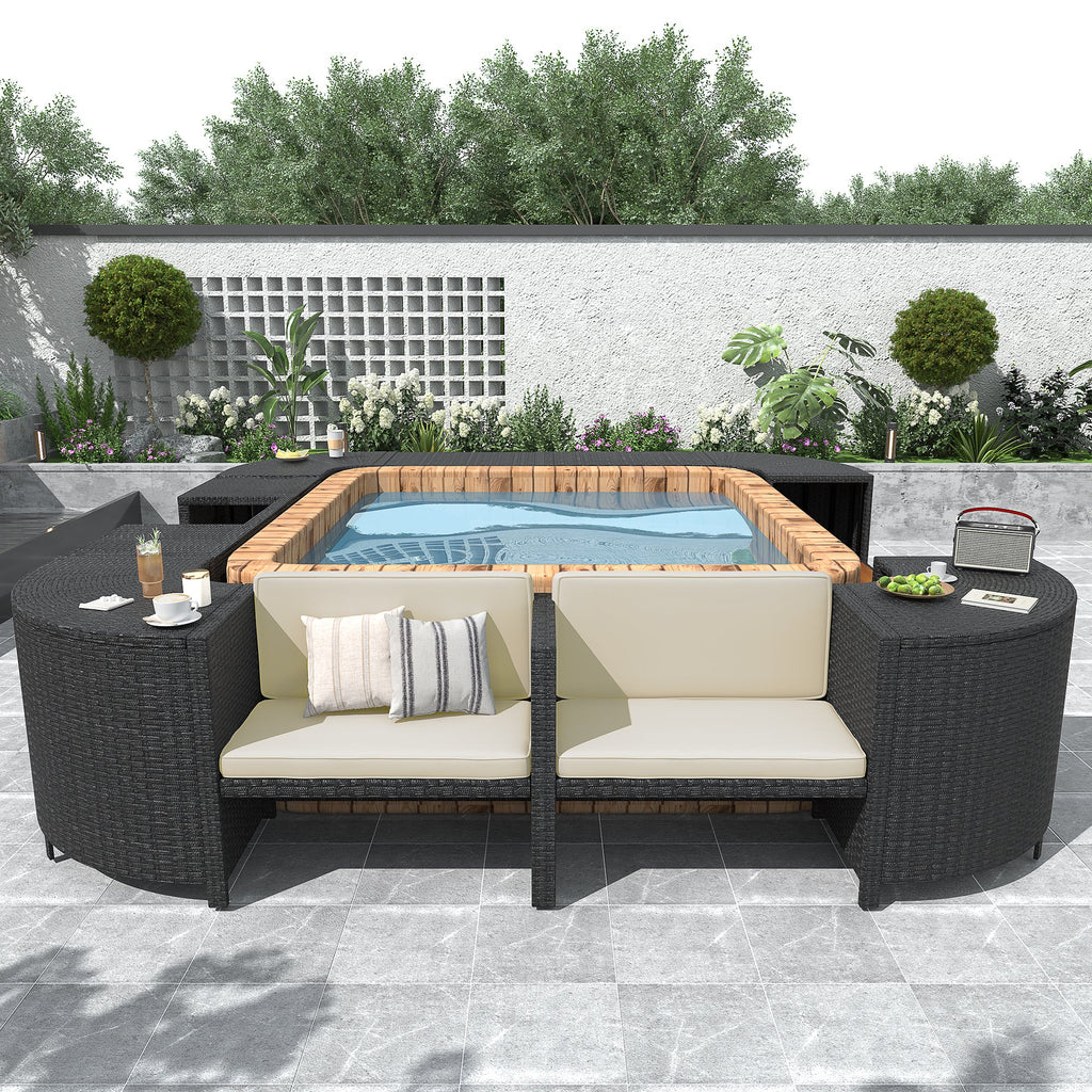 Outdoor Rattan Sectional Sofa Set with Storage, Beige