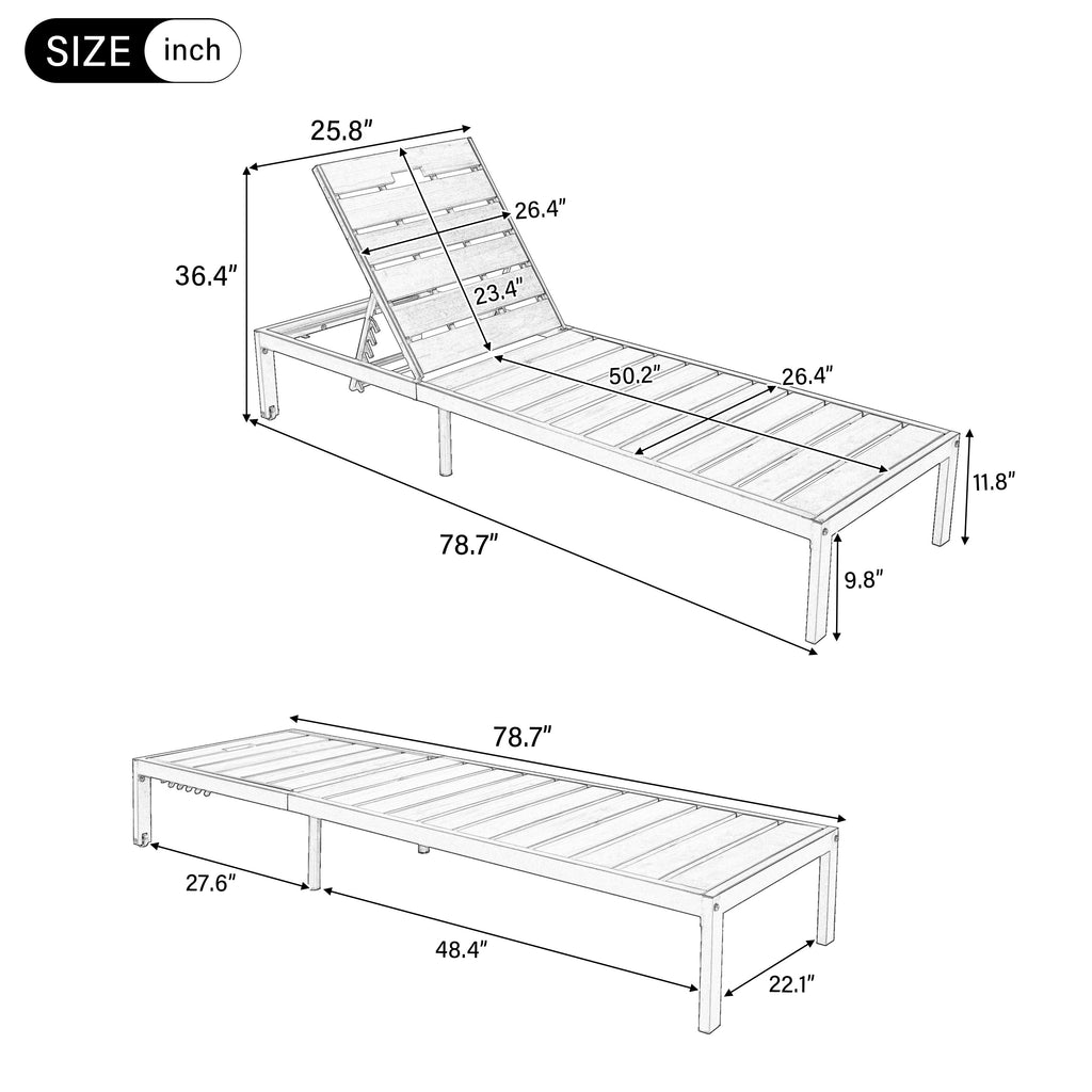 Outdoor Chaise Lounge Acacia Wood Steel Frame White Brown 78.7