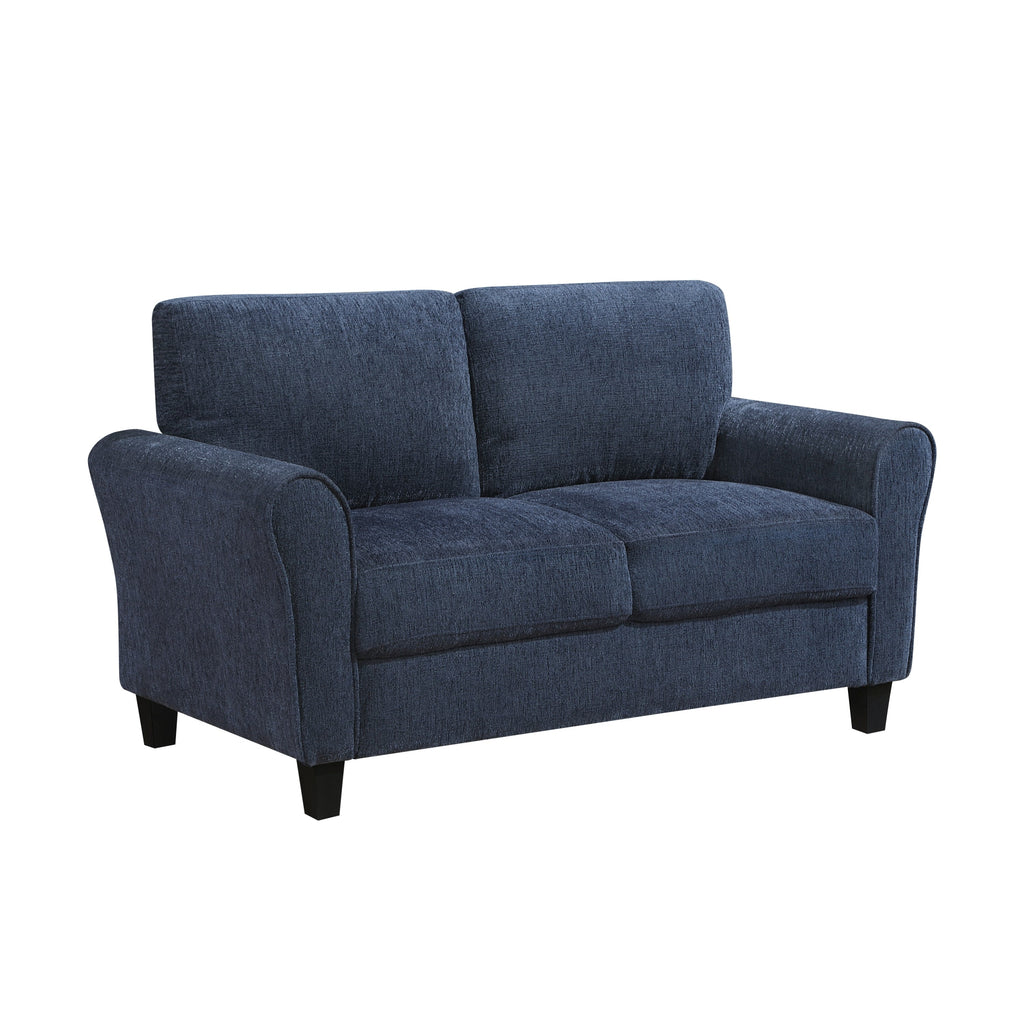 Blue Chenille 2-Seater Love Seat Plush Foam Padded Coils