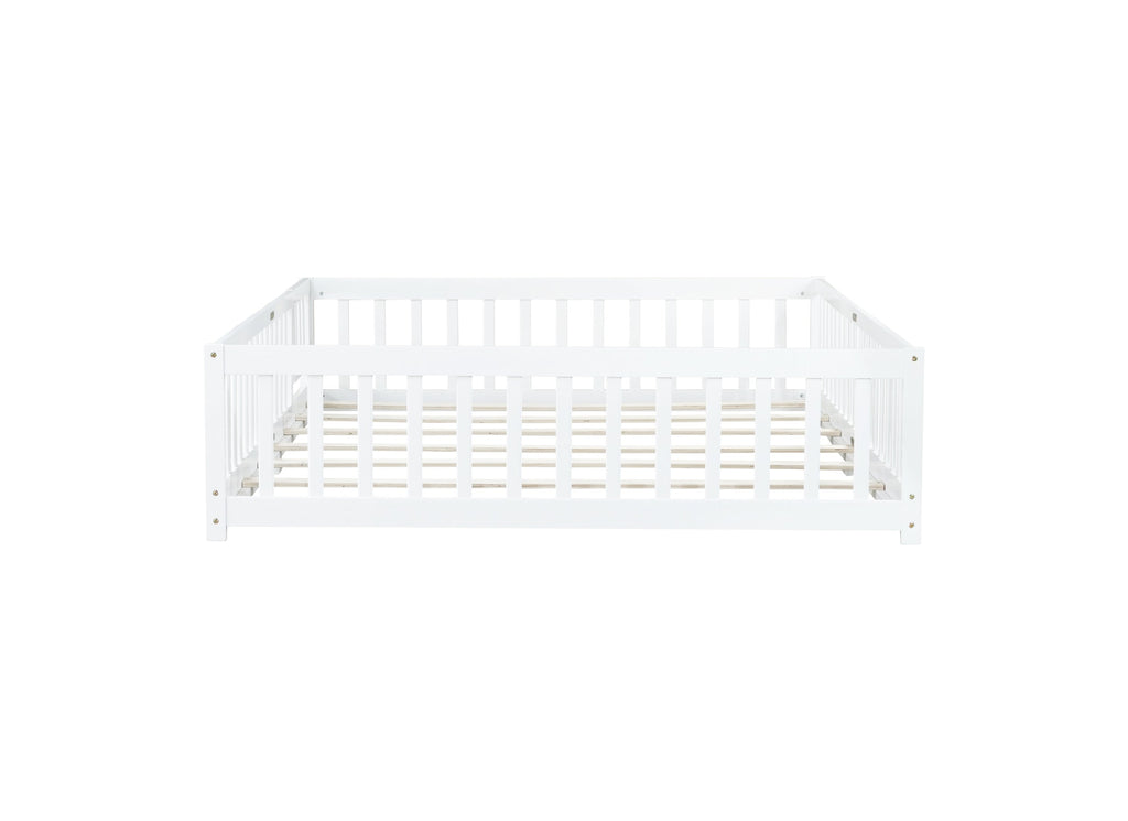 Queen Size Floor Bed with Safety Guardrails and Door
