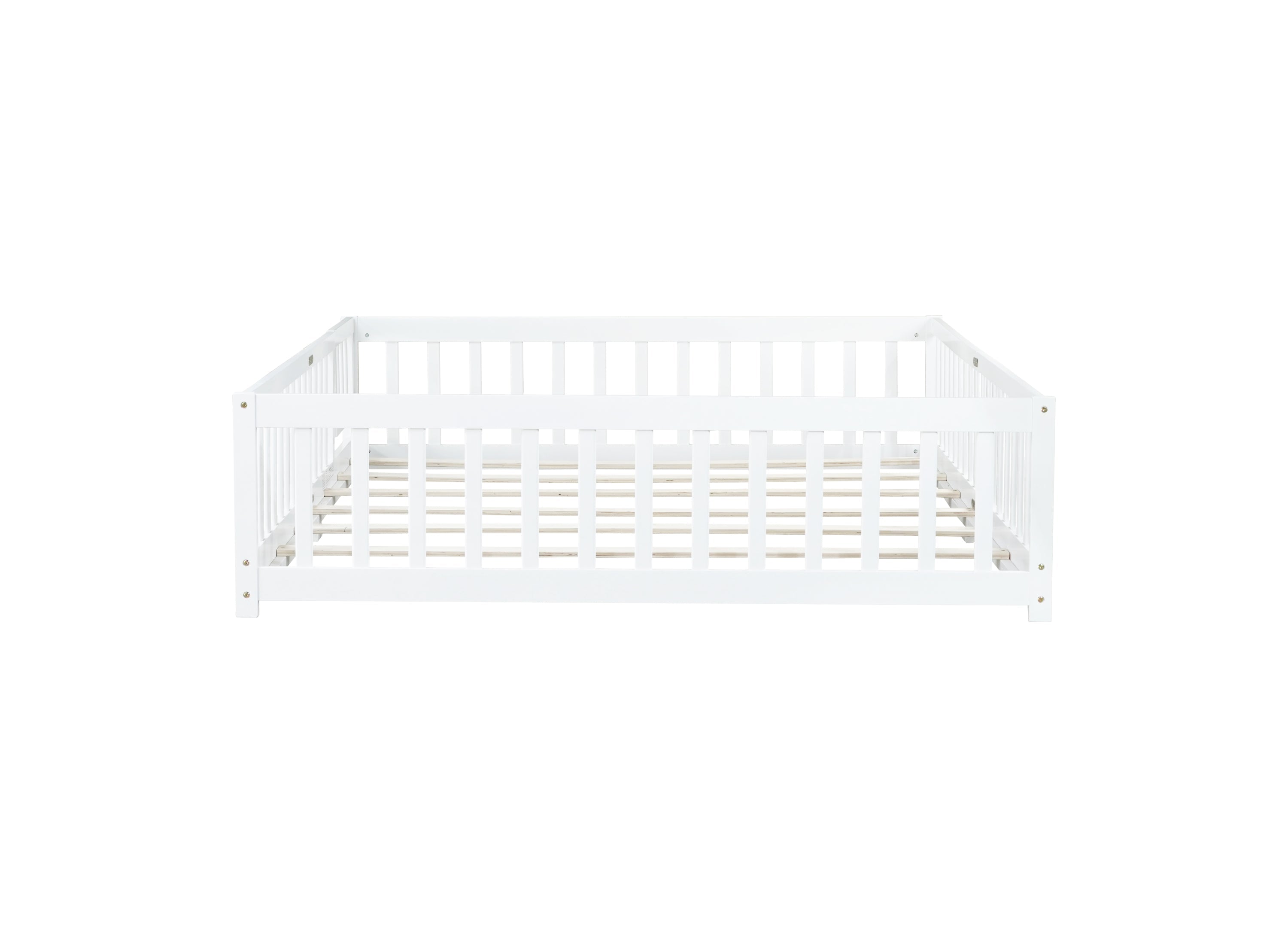 Queen Size Floor Bed with Safety Guardrails and Door