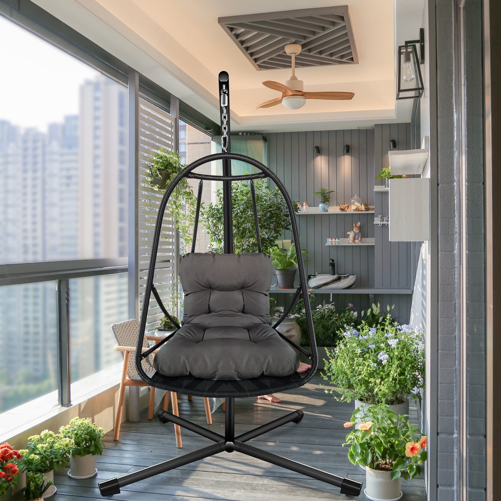 Wicker Rattan Swing Egg Chair with Stand Indoor Outdoor