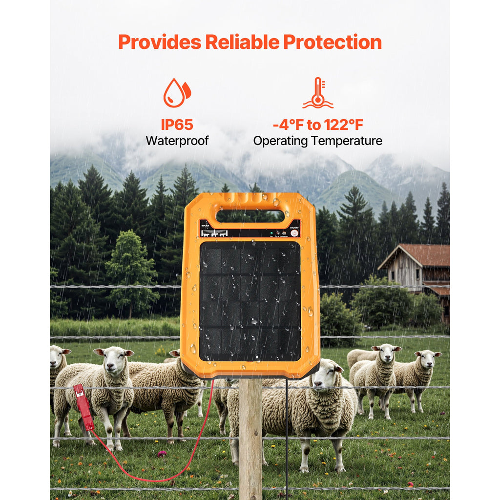 0.3J Solar Fence Charger 1.86 Miles Range Electric Fence Energizer for Livestock