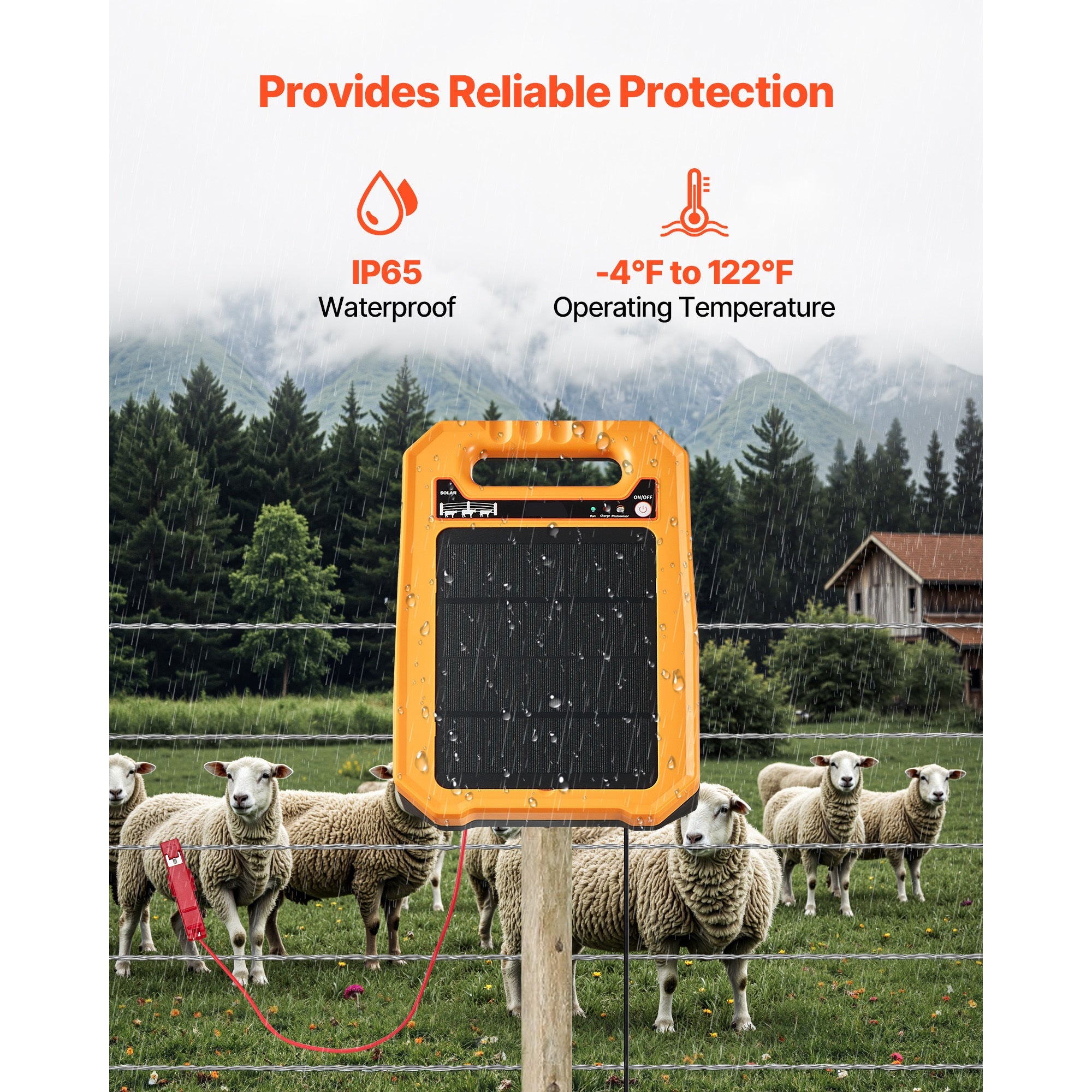 0.3J Solar Fence Charger 1.86 Miles Range Electric Fence Energizer for Livestock