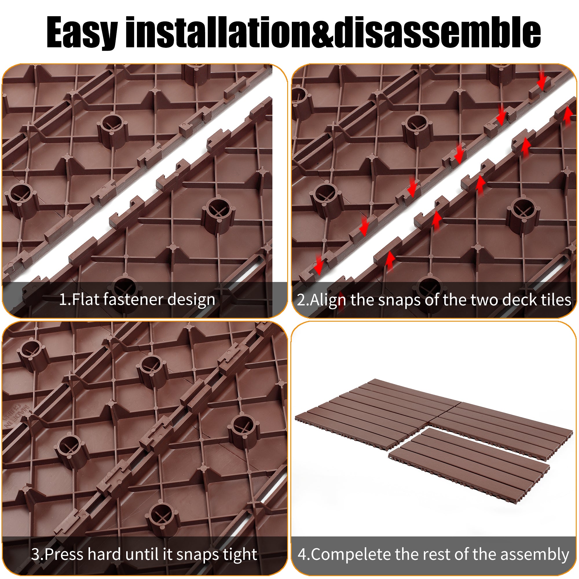 22-Piece Brown Interlocking Deck Tiles 24x12 Inch Polypropylene