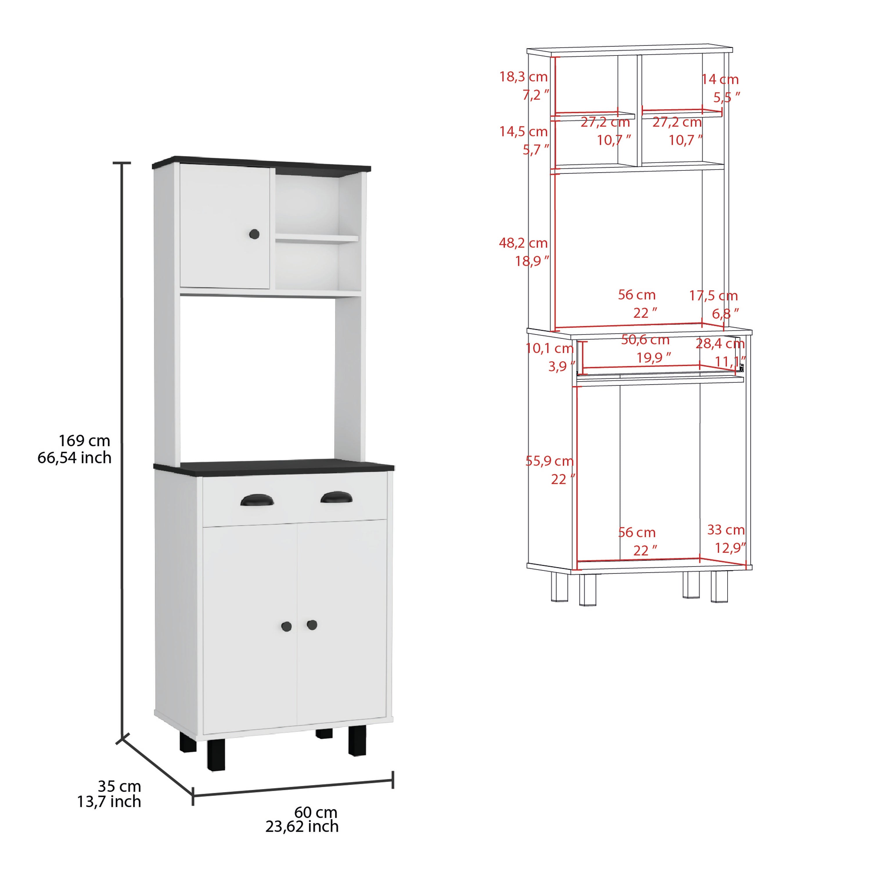 Salem Kitchen Pantry with 2 Cabinets, 2 Shelves, Drawer