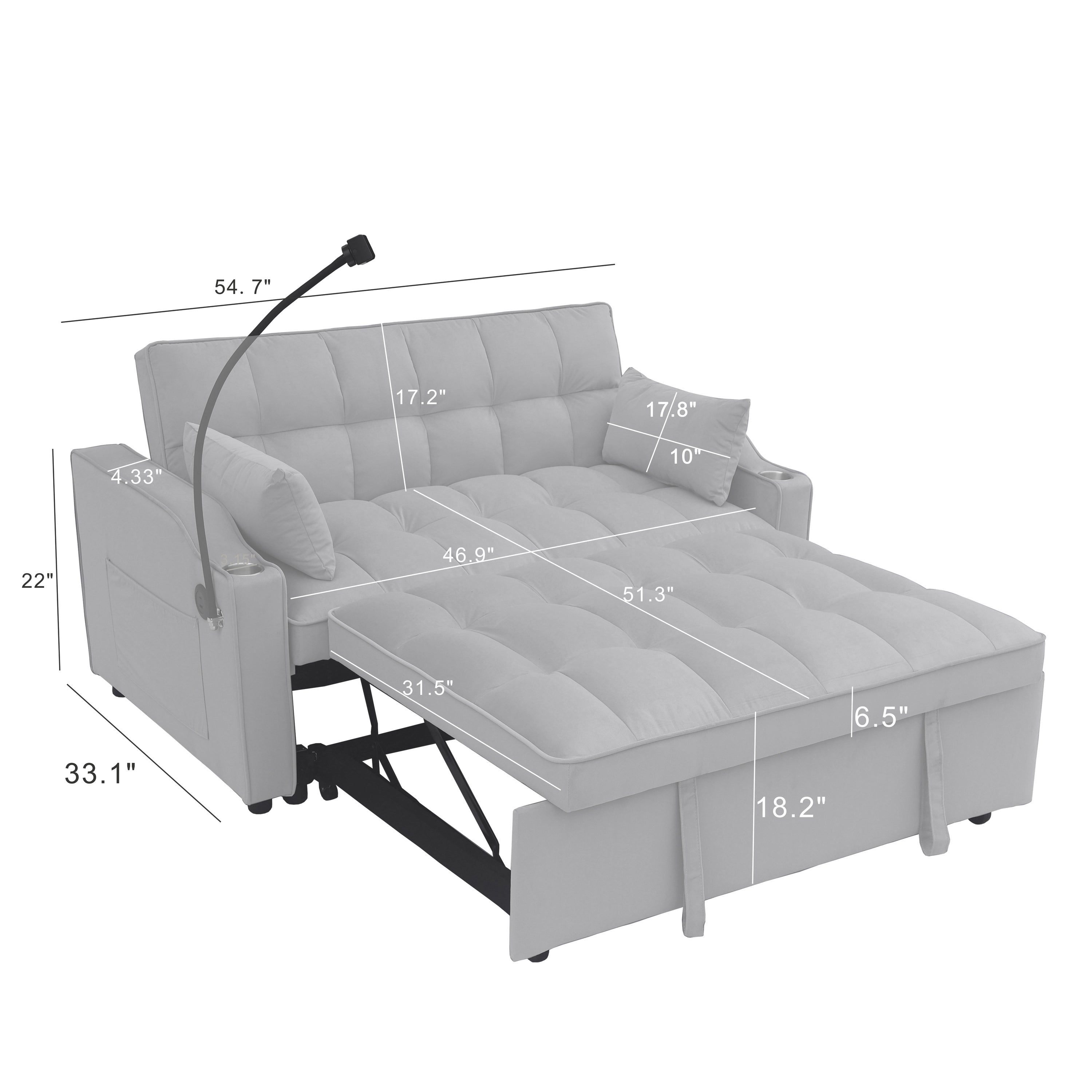 Modern Velvet Loveseat Futon Sofa Bed with Reclining Back