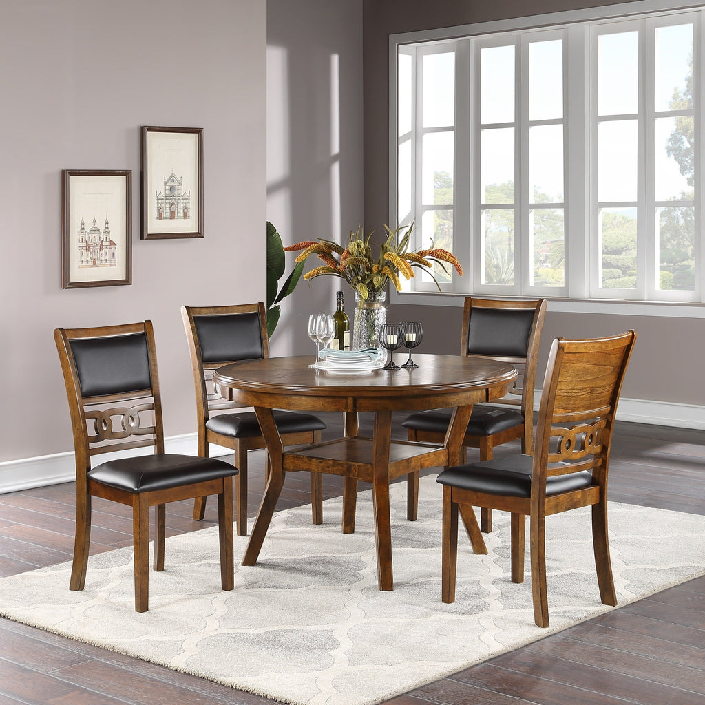 Contemporary 5pc Round Dining Set Walnut Rubberwood