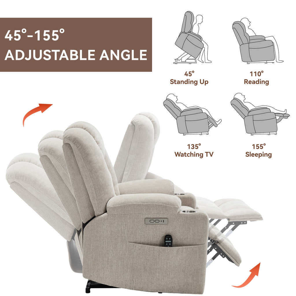 Power Lift Recliner Chair Massage Heat USB Ports Beige