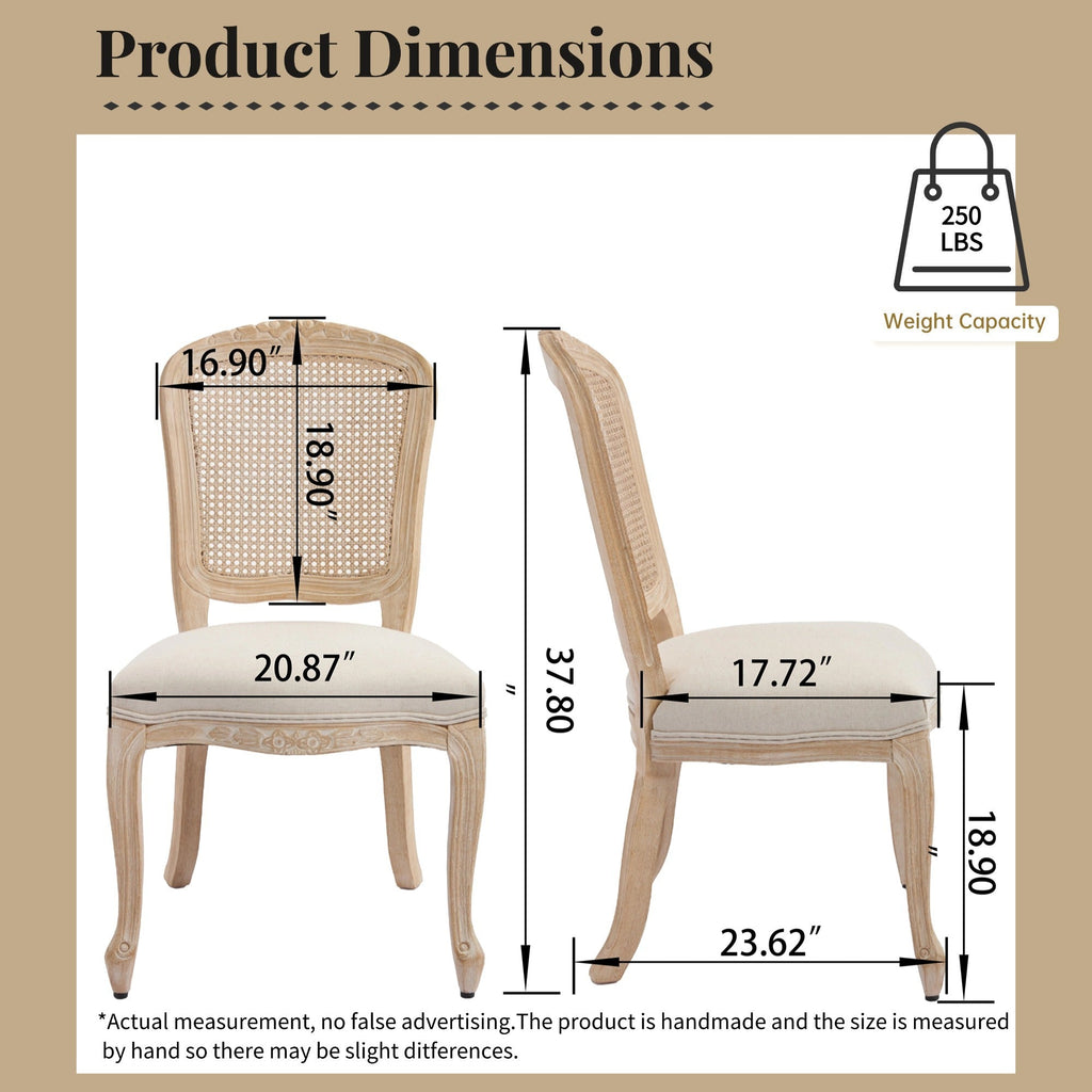 French Country Upholstered Dining Chairs Set of 2, Beige