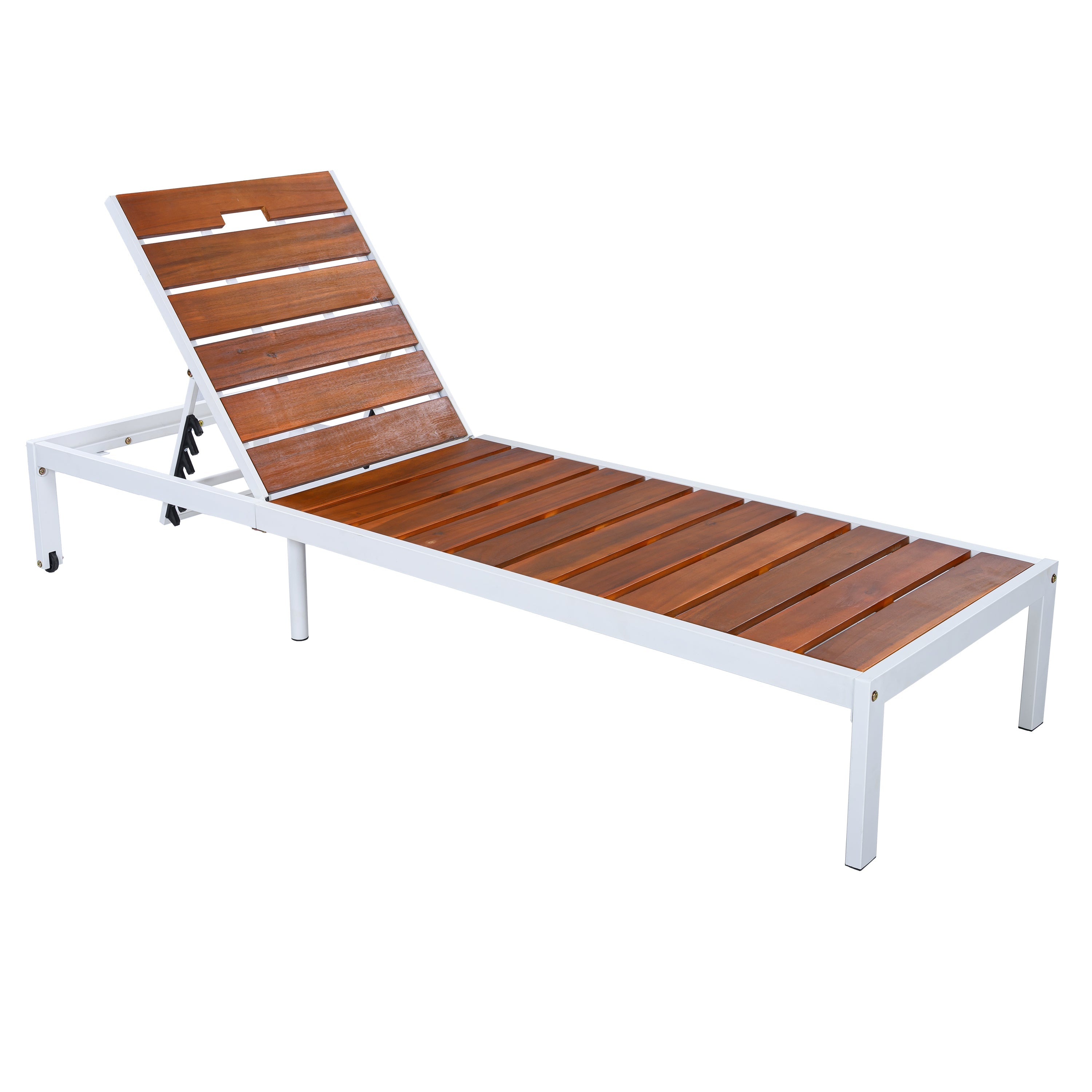 Outdoor Chaise Lounge Acacia Wood Steel Frame White Brown 78.7