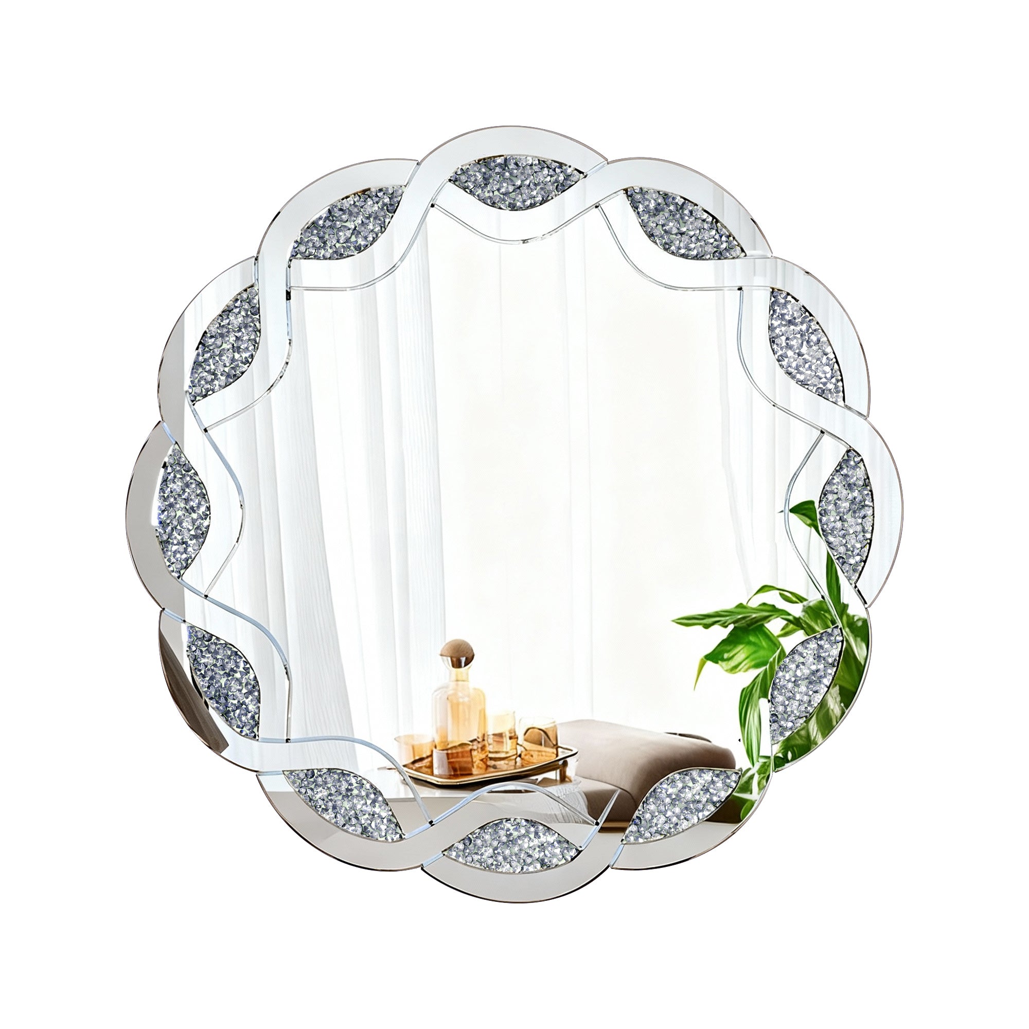 31.5" Silver Wave Diamond Round Wall Mirror