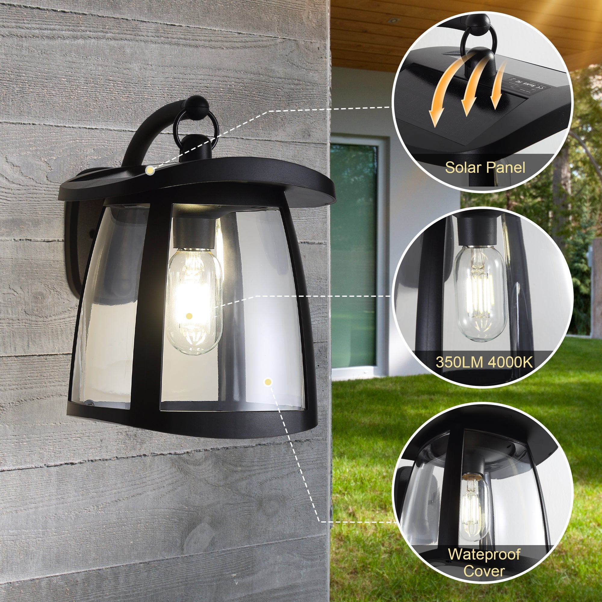 Solar Wall Lanterns IP54 Waterproof Outdoor Hanging Lights 4 Modes