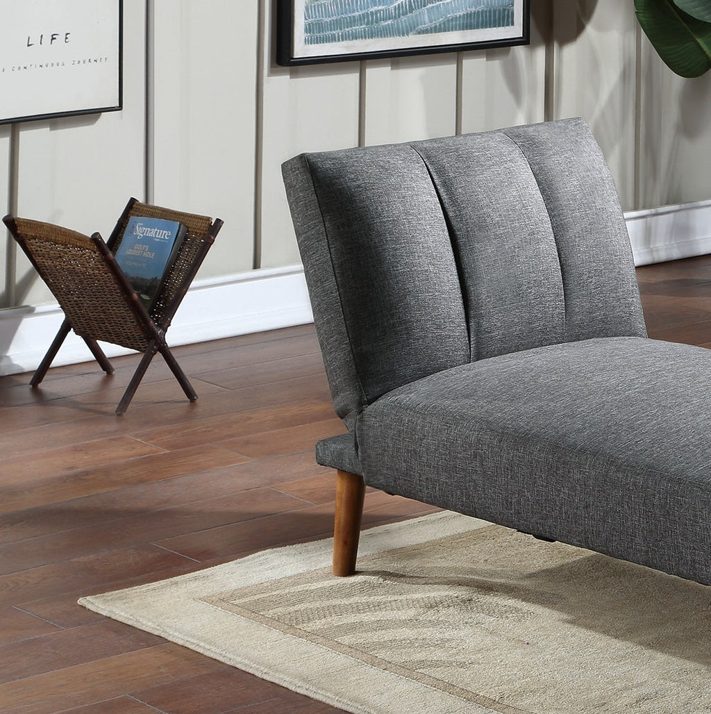Blue Grey Polyfiber Chaise Lounge Couch Wood Legs