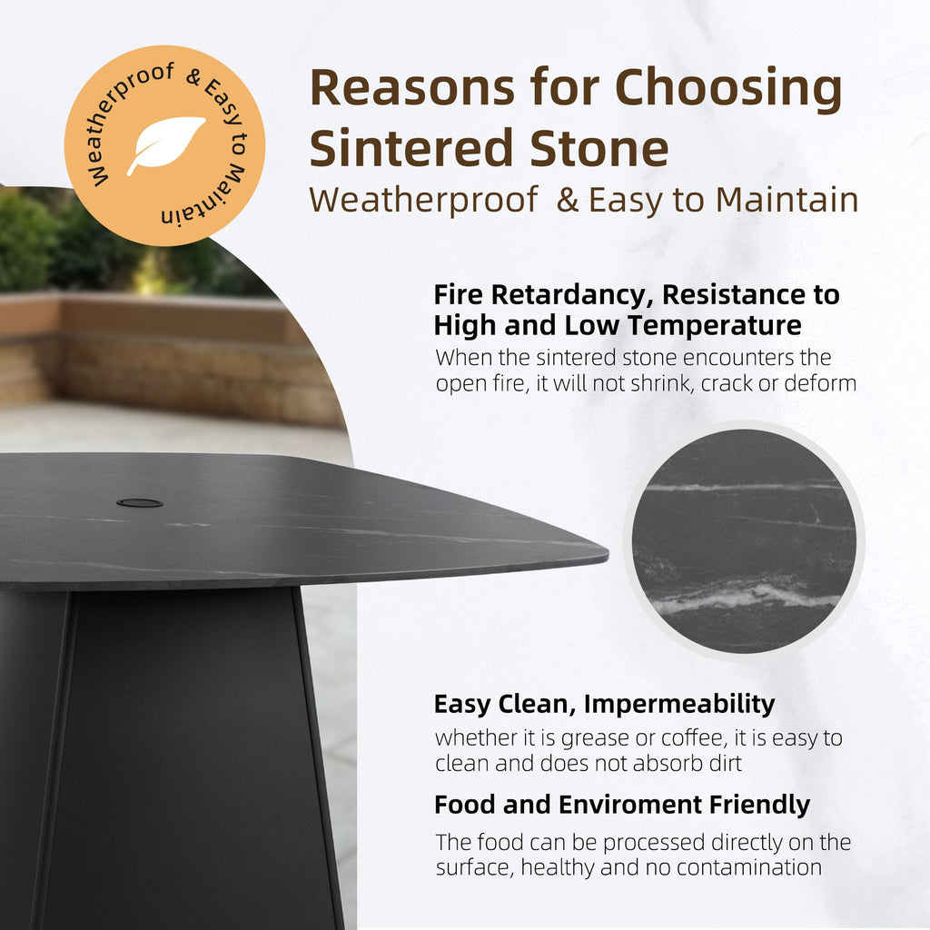 5-Piece Outdoor Dining Set 44" Sintered Stone Table Armchairs