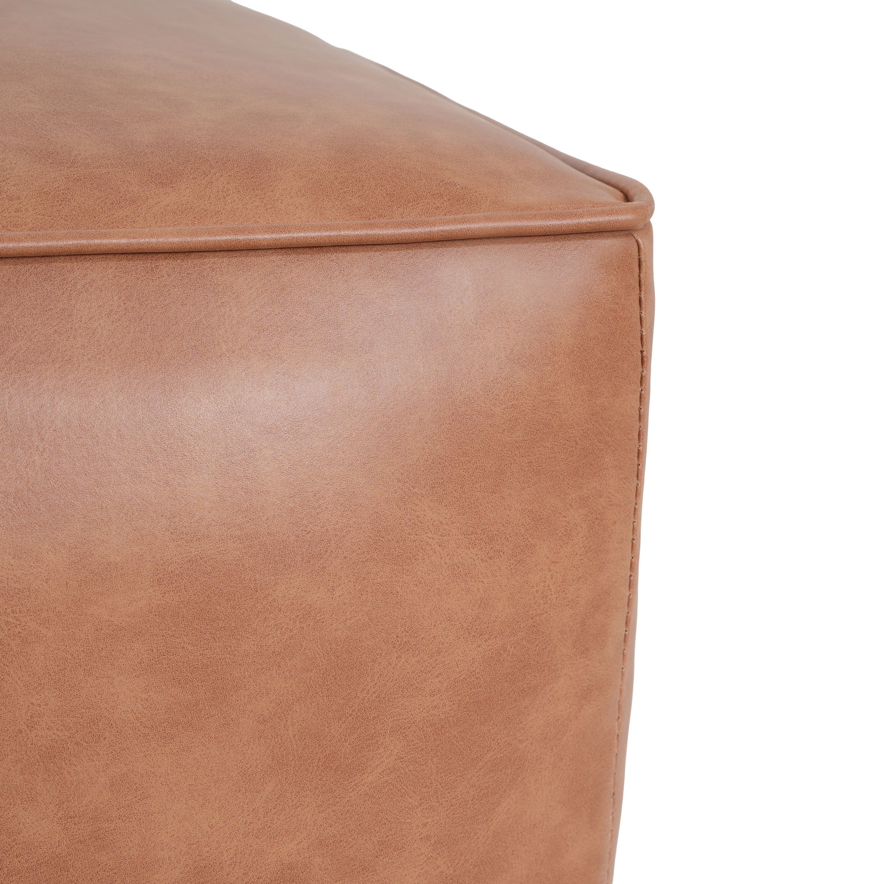Upholstered Square PU Leather Ottoman Tan Brown 26.6x29.6x15.2