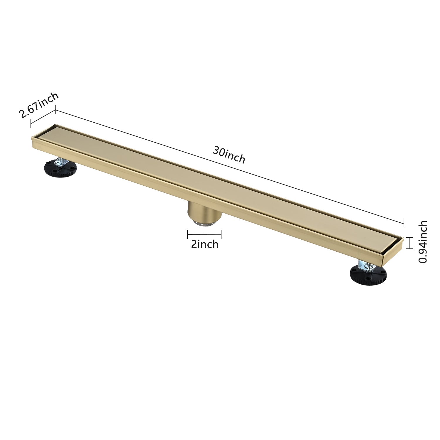 30" Linear Shower Drain with Hair Strainer and Leveling Feet