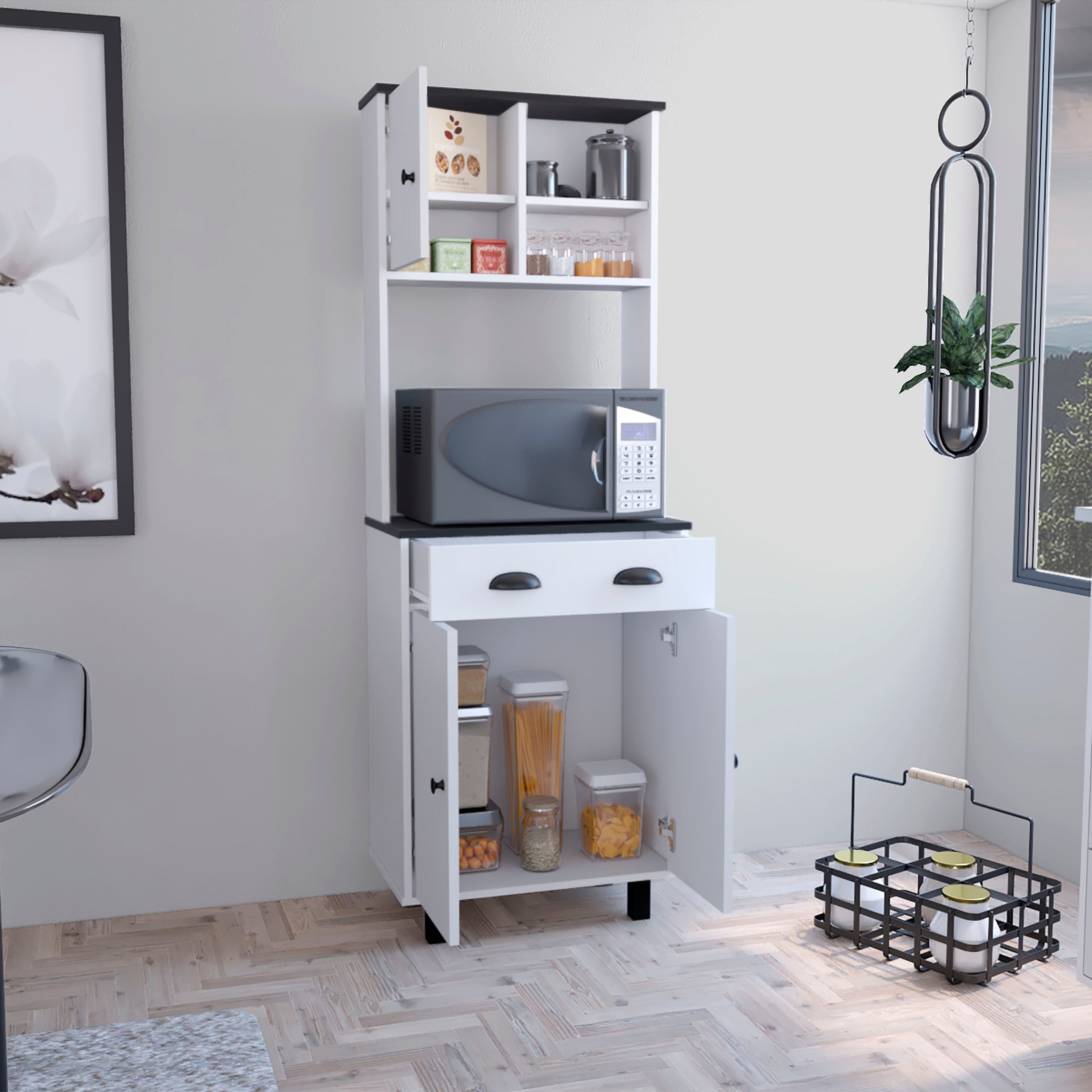 Salem Kitchen Pantry with 2 Cabinets, 2 Shelves, Drawer