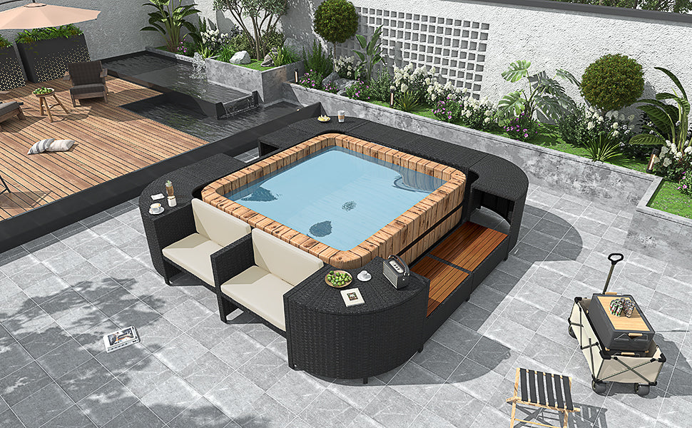 Outdoor Rattan Sectional Sofa Set with Storage, Beige