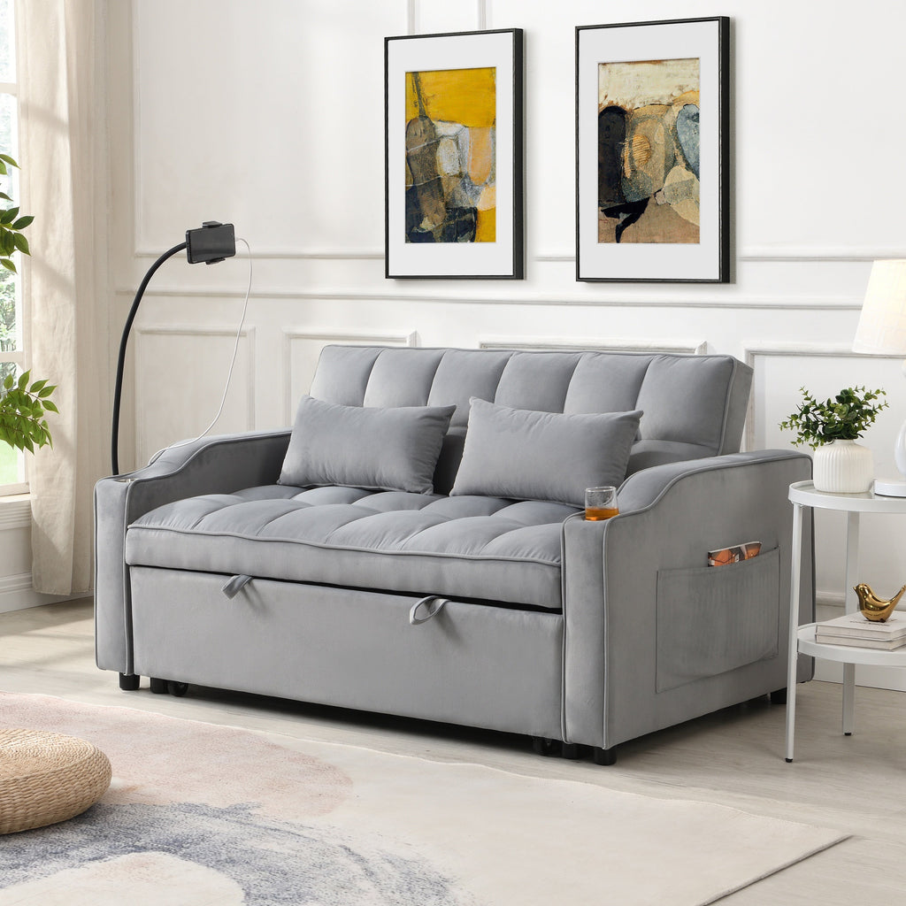 Modern Velvet Loveseat Futon Sofa Bed with Reclining Back