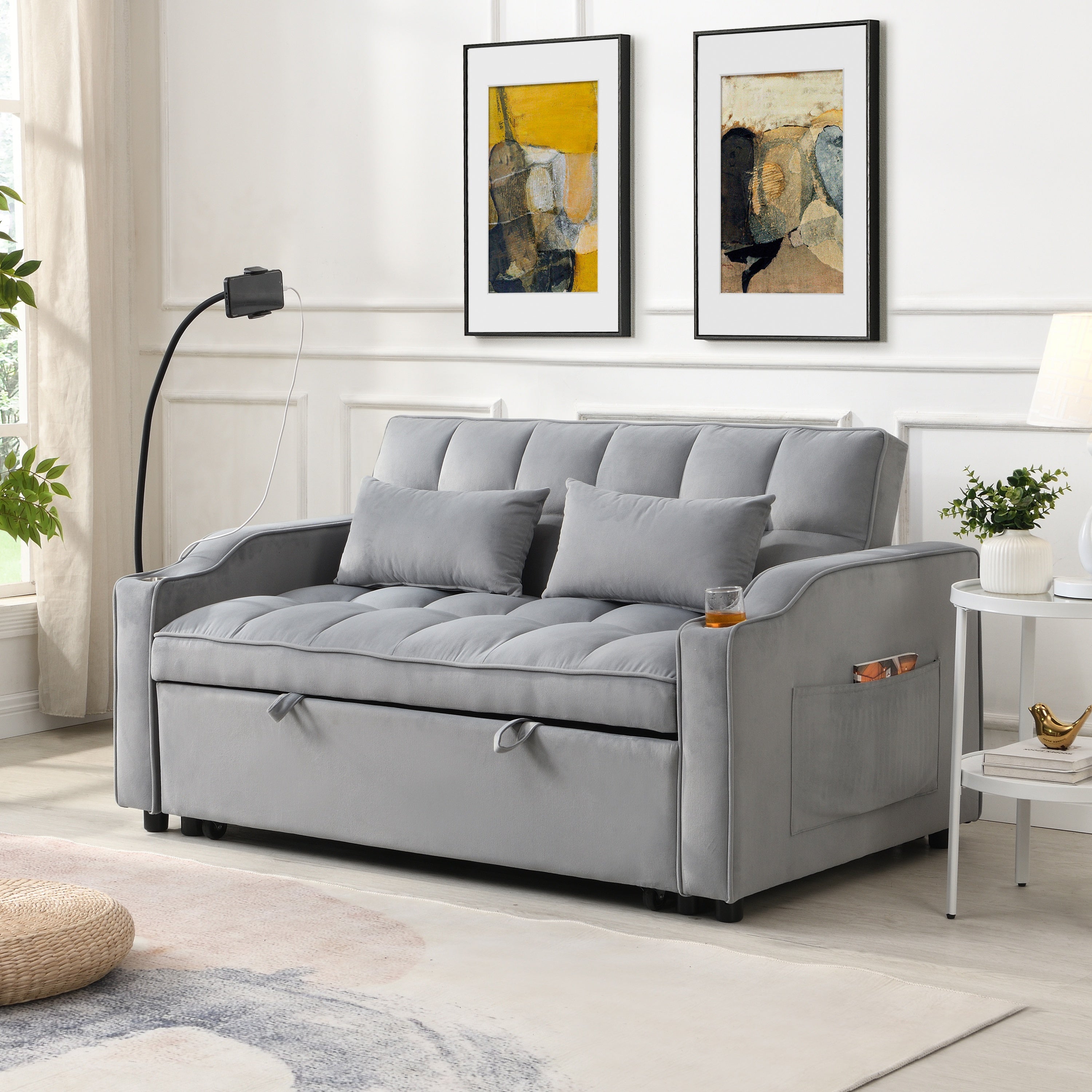 Modern Velvet Loveseat Futon Sofa Bed with Reclining Back