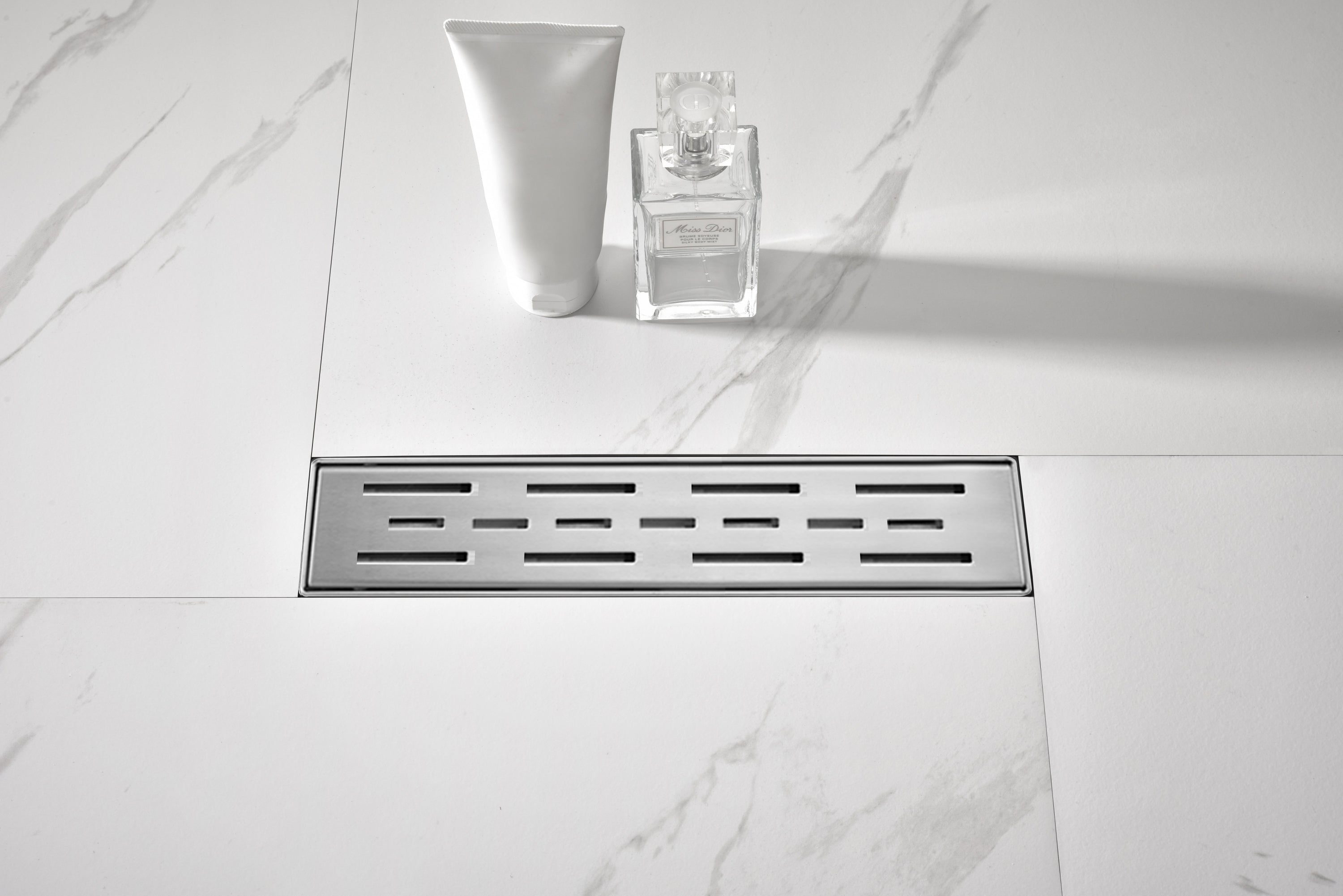 12" Linear Shower Drain Stainless Steel Brick Pattern Grate