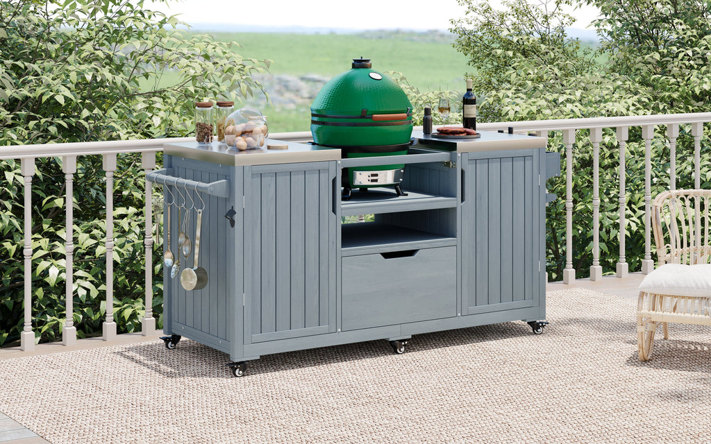 Outdoor Grill Island Cart 66.5" Stainless Steel Tabletop