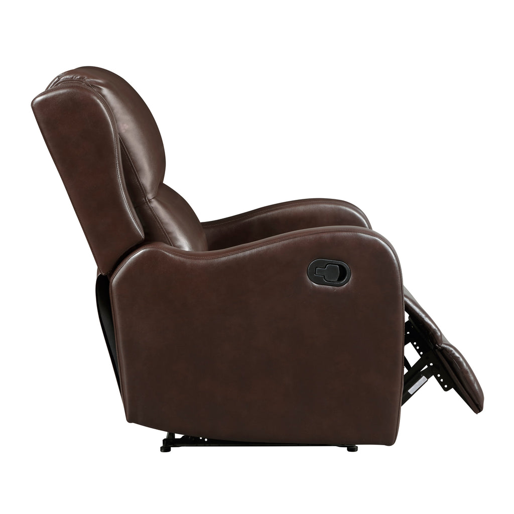 Brown Faux Leather Reclining Chair Wood Frame Living Room