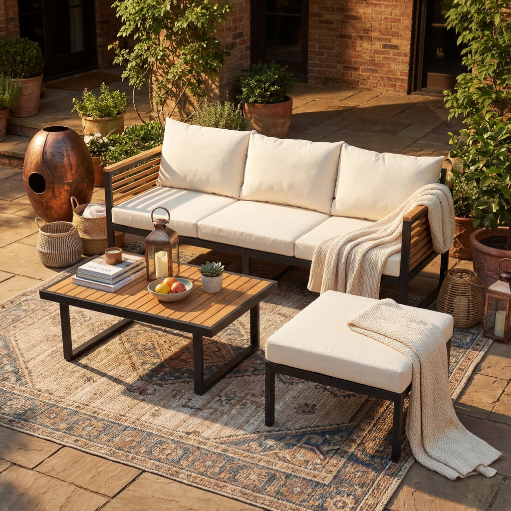 3 Piece Outdoor Patio Set Acacia Wood Steel