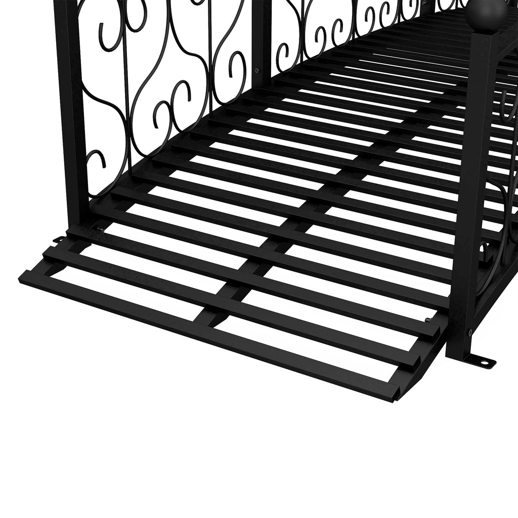 7' Metal Arch Garden Bridge with Safety Siderails Black