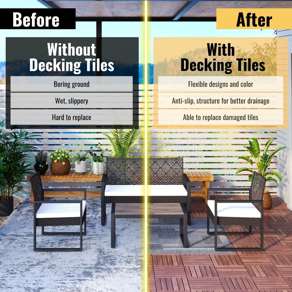 Acacia Hardwood Interlocking Deck Tiles 12" x 12" Patio