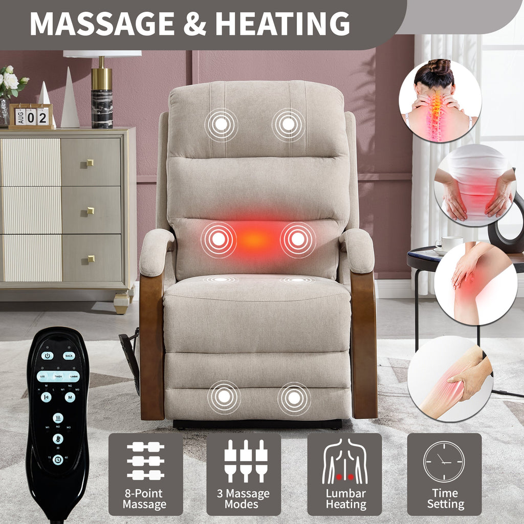 Power Beige Chenille Lift Recliner Chair Dual Motor 350 LBS