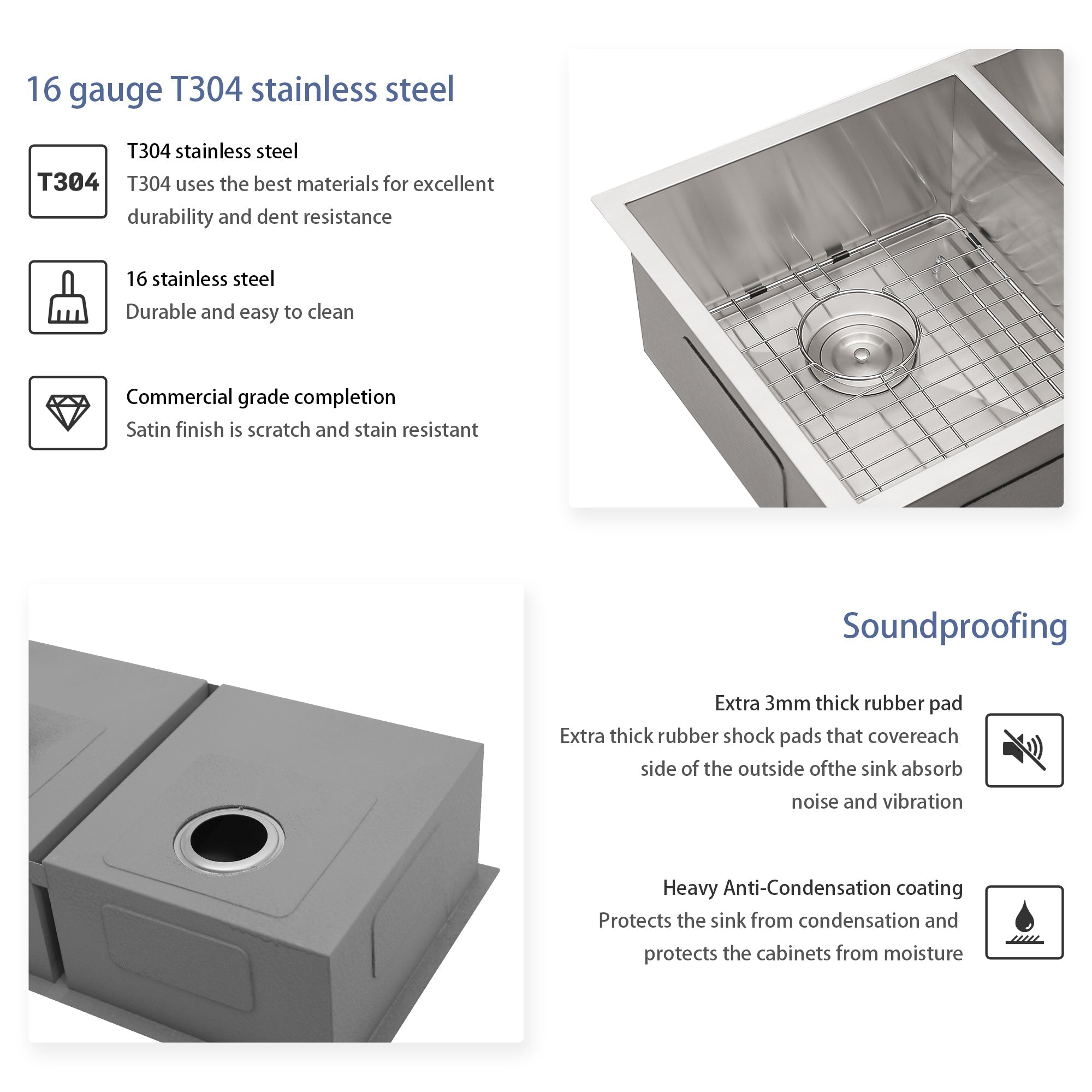 Brushed Nickel Undermount Double Bowl Kitchen Sink 33x19 16 Gauge