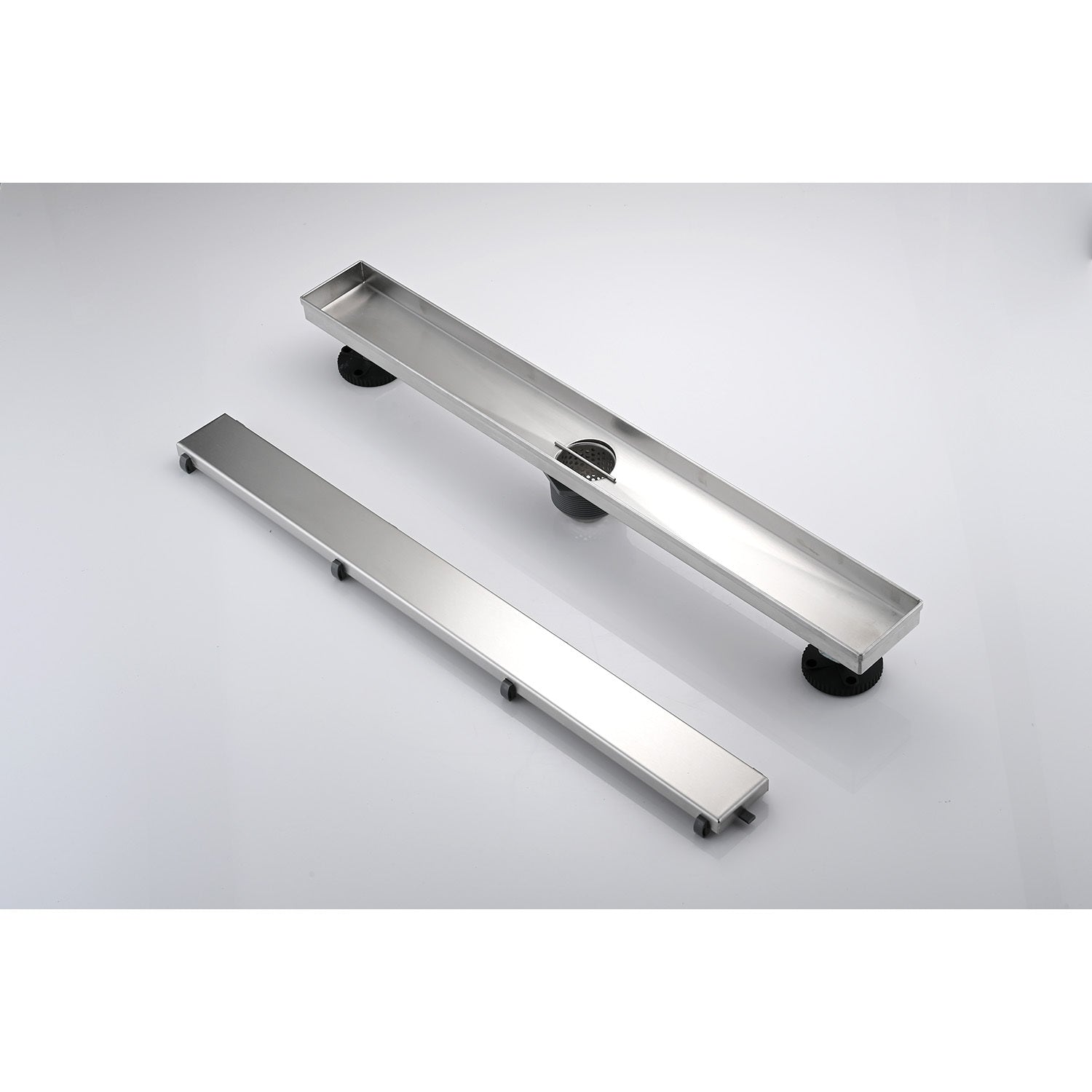 24 Inch Linear Shower Drain with Hair Strainer and Leveling Feet