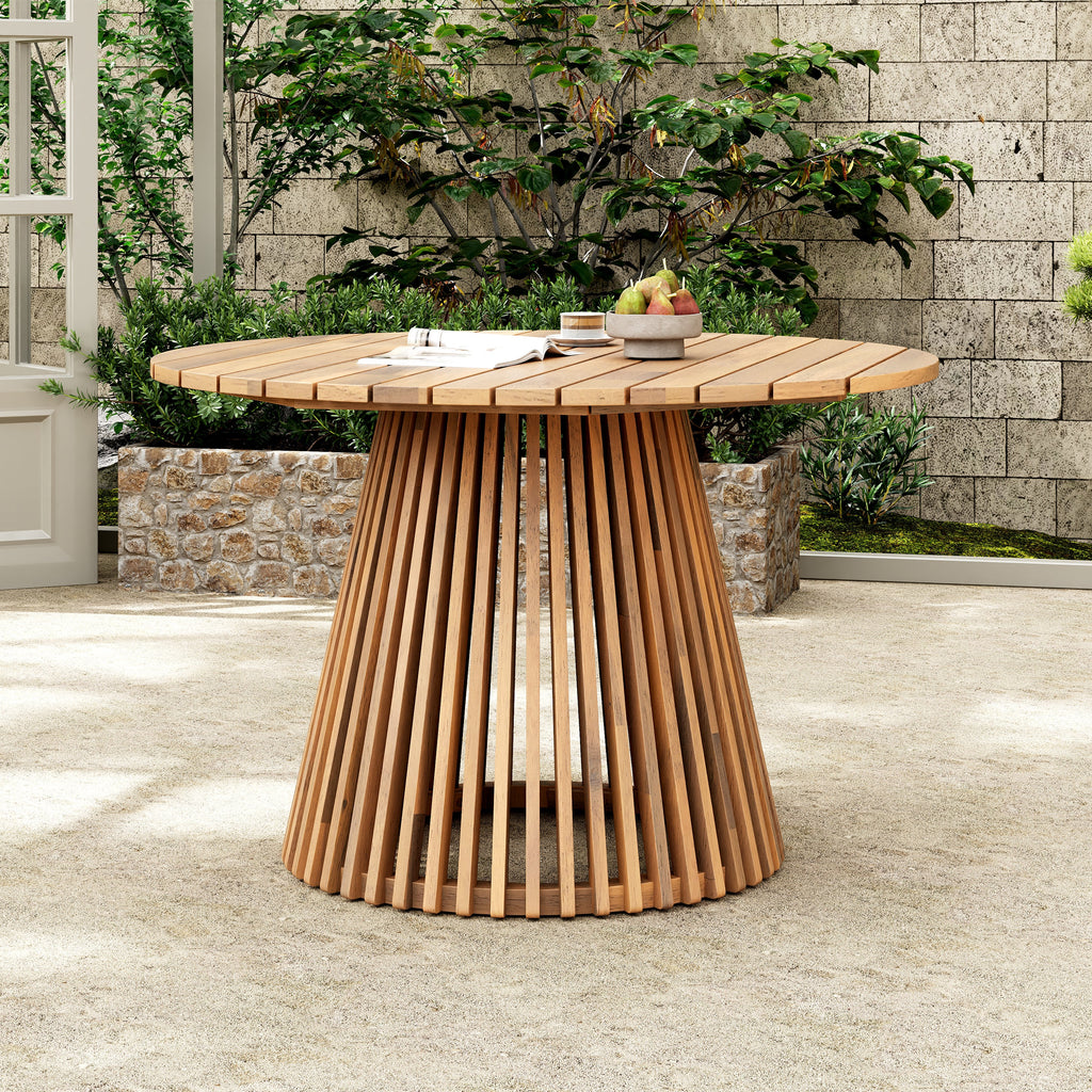 47.25" Round Acacia Wood Patio Dining Table Light Teak
