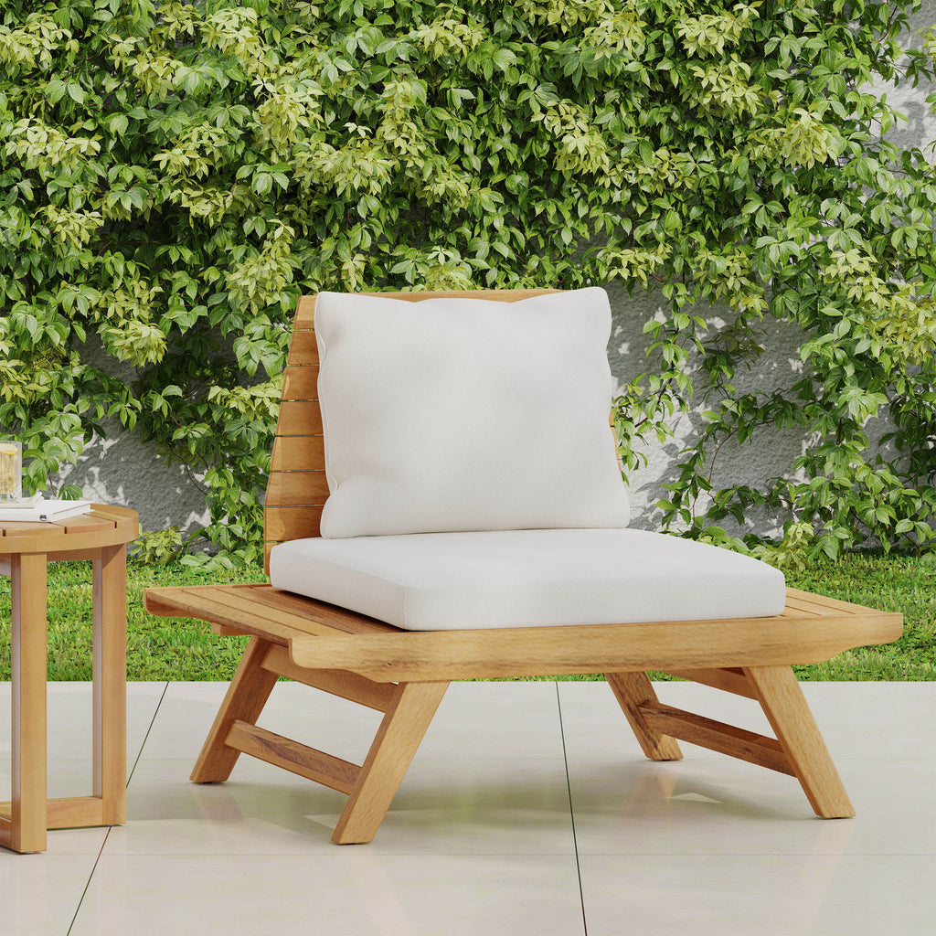 Outdoor Club Chair Acacia Wood Teak Slatted Design Wide Seat 37x28.25x29.5 In