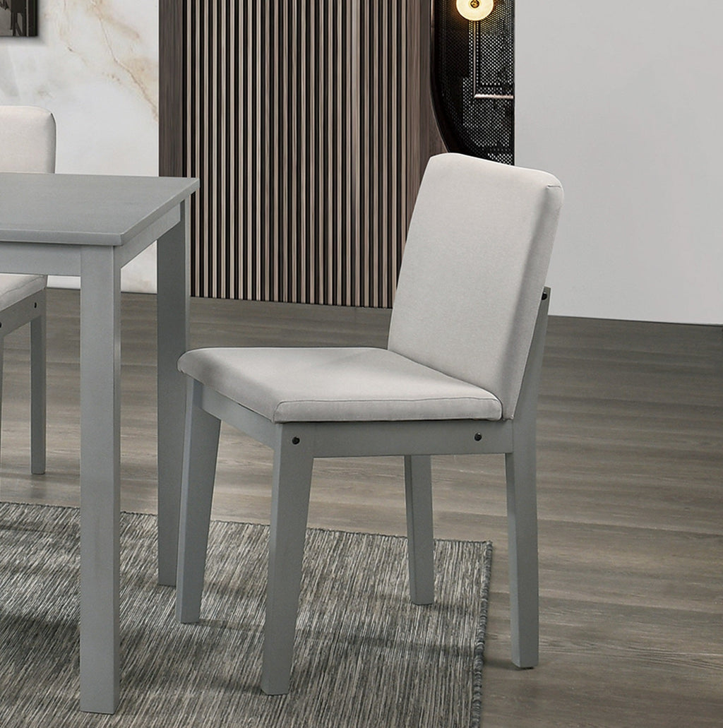 Grey 5-Piece Dining Set with Table and Beige Fabric Chairs
