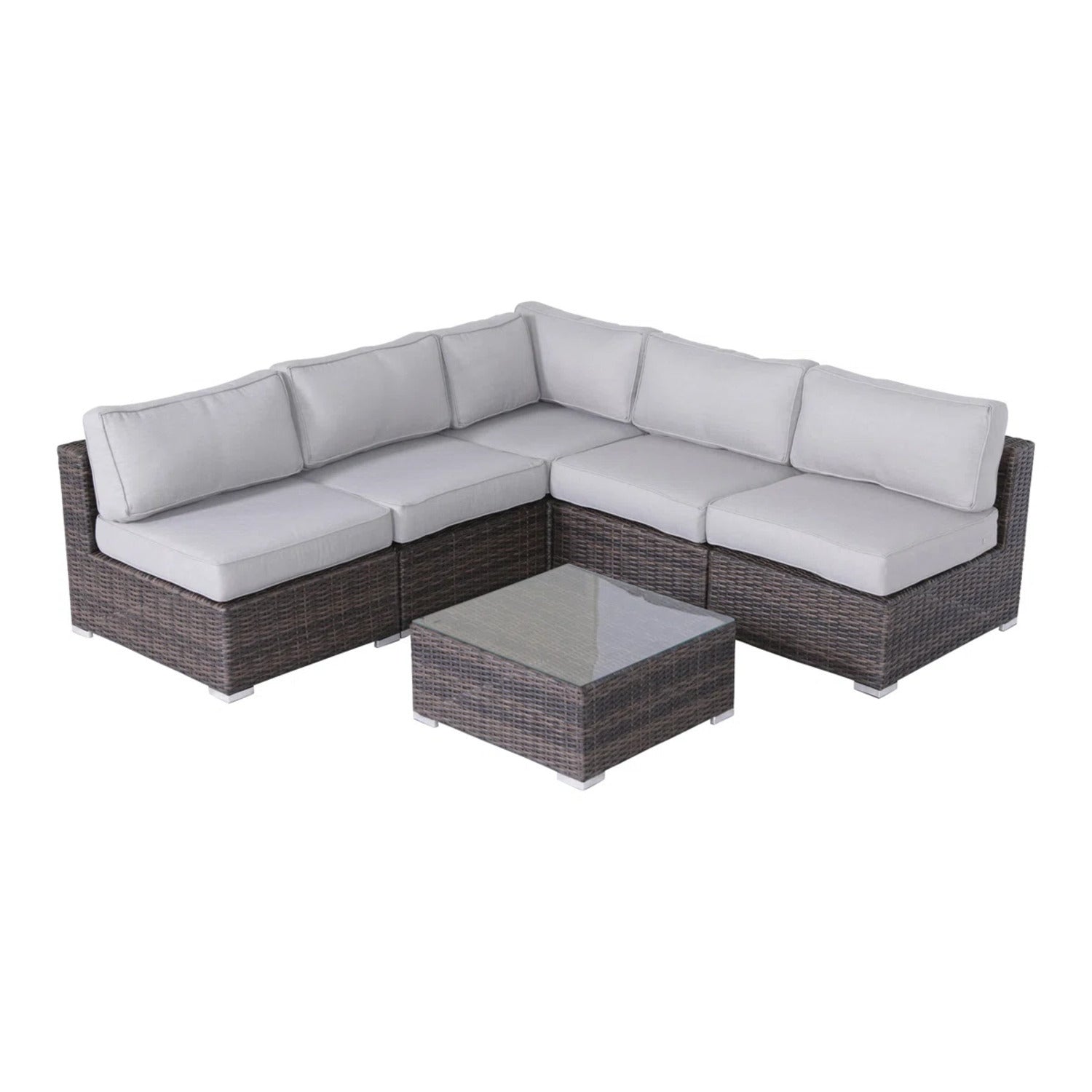 Outdoor Sofa Set HDPE Wicker Brown Gray 3 Piece Sofa Sectional Glass Table