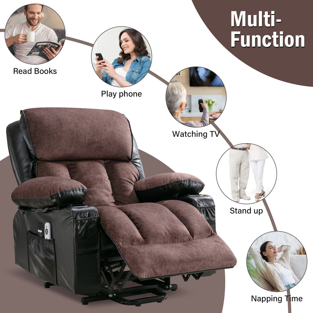 Electric Lift Chair Massage Recliner Heating Vibration USB Black Brown