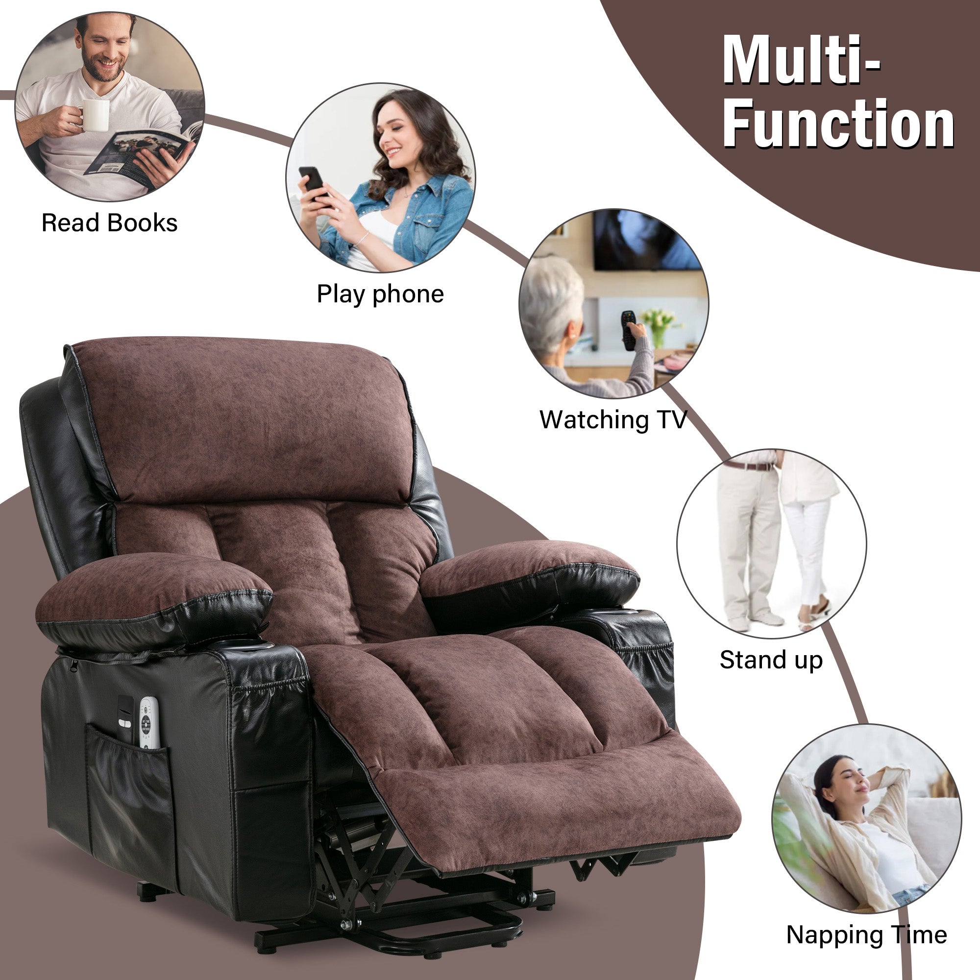 Electric Lift Chair Massage Recliner Heating Vibration USB Black Brown