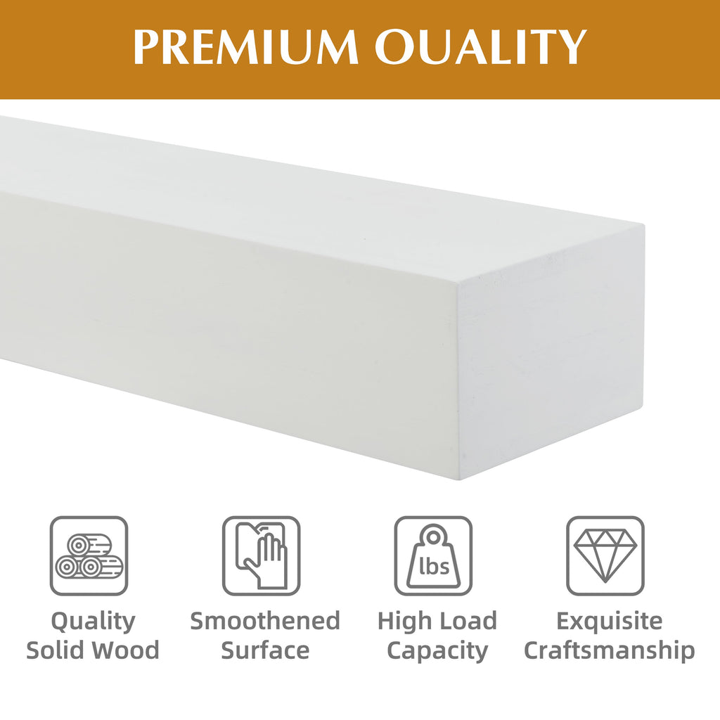60" Paulownia Fireplace Mantel Floating Shelf White Wood