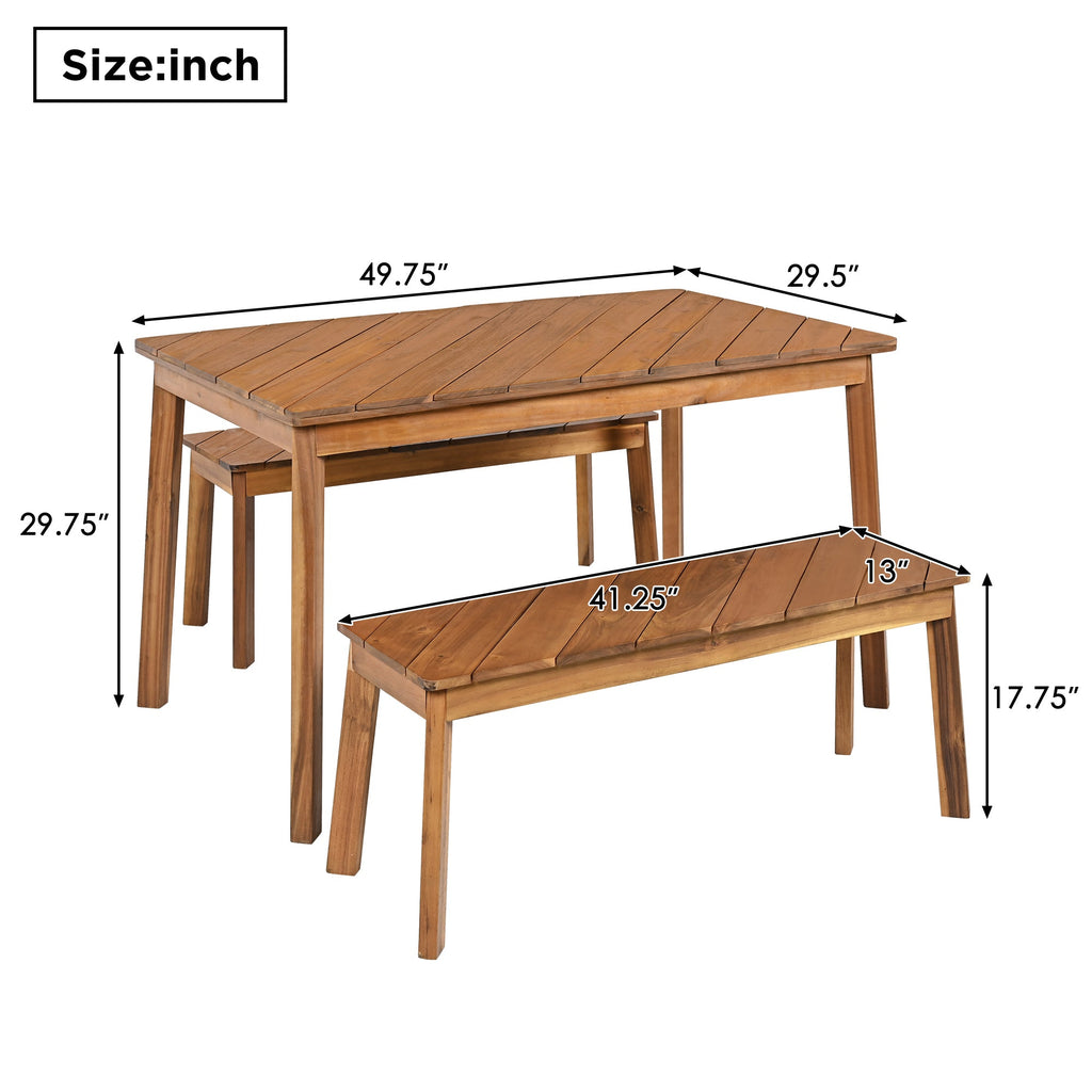 Acacia Wood 3-Piece Dining Set with Table and Bench