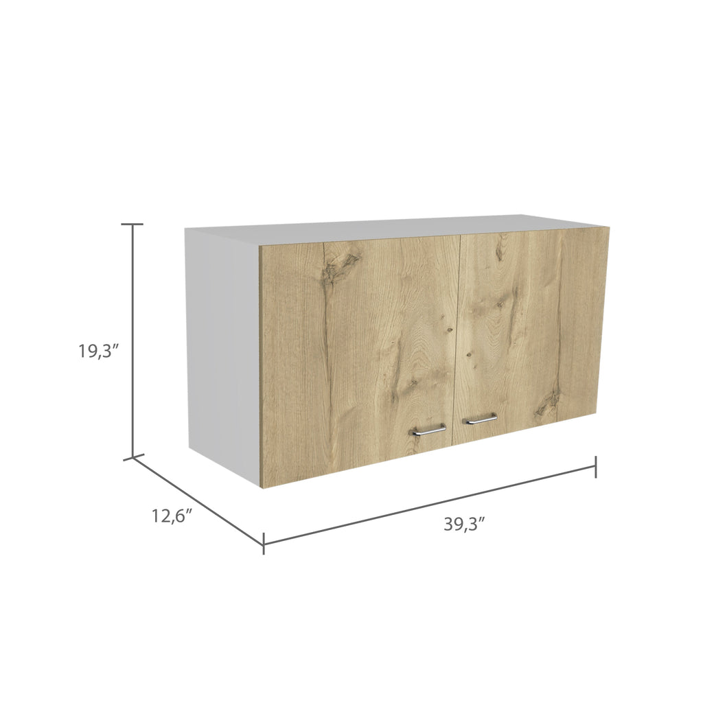 Napoles White Light Oak Wall Cabinet Two Shelves Double Door